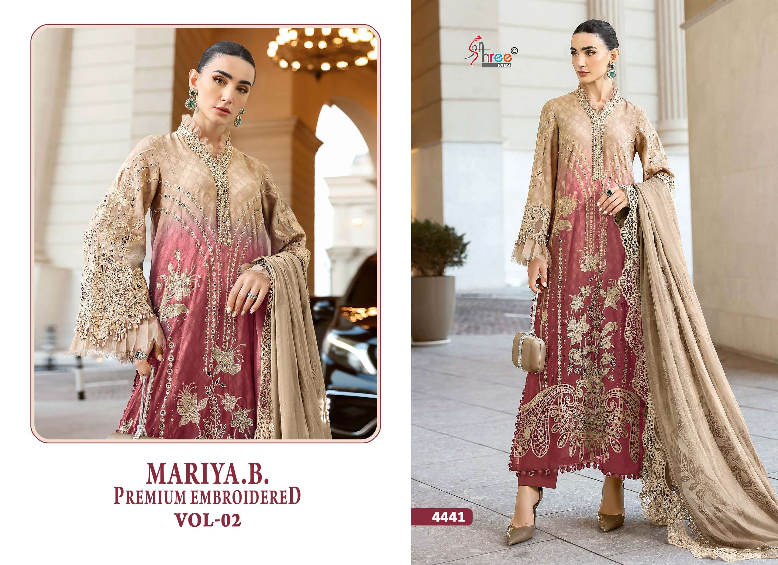 SHREE FABS MARIA B PREMIUM EMBROIDERED VOL 2 COTTON HEAVY EMBROIDERY DESIGNER WORK SUIT
