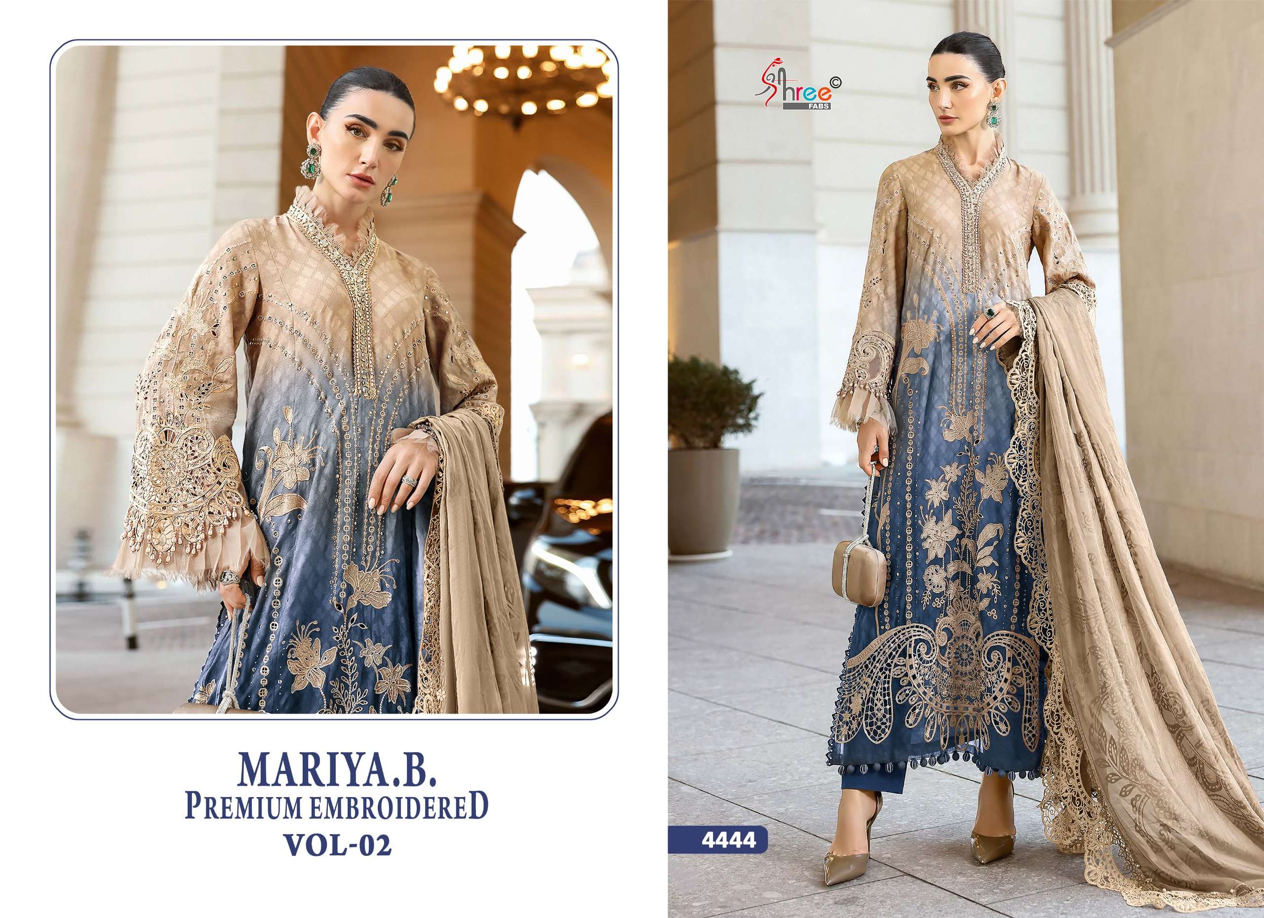 SHREE FABS MARIA B PREMIUM EMBROIDERED VOL 2 COTTON HEAVY EMBROIDERY DESIGNER WORK SUIT