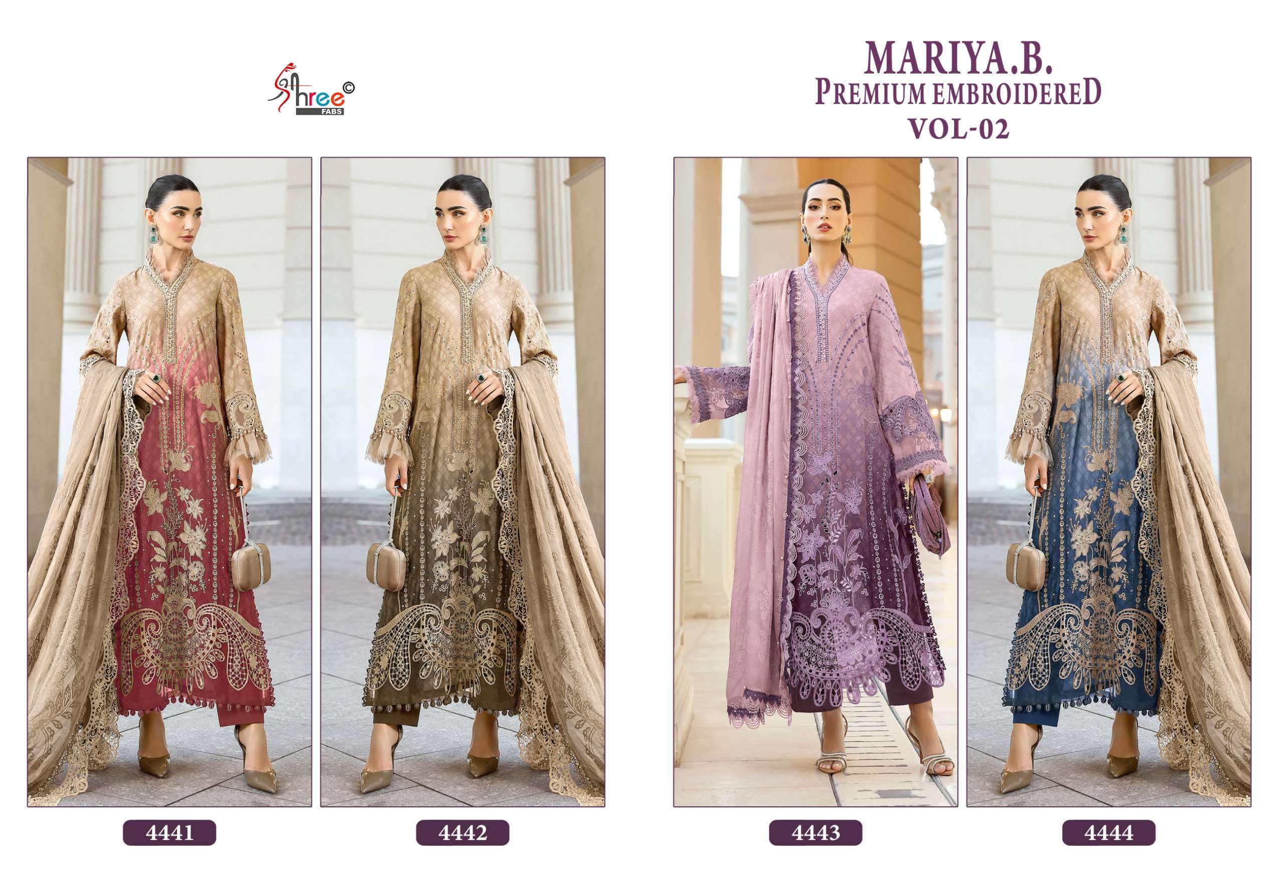 SHREE FABS MARIA B PREMIUM EMBROIDERED VOL 2 COTTON HEAVY EMBROIDERY DESIGNER WORK SUIT