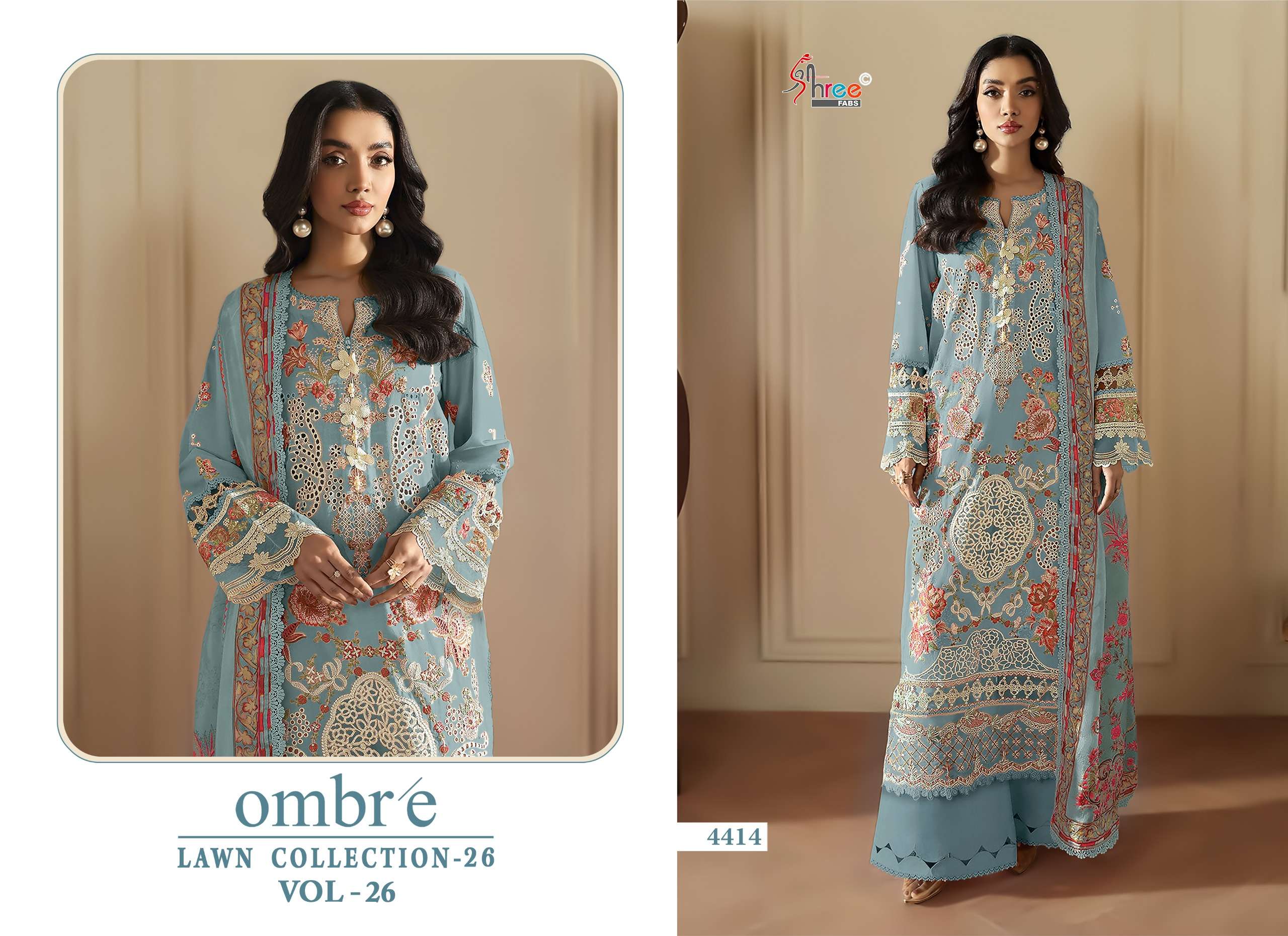SHREE FABS OMBRE LAWN COLLECTION 26 VOL 26 COTTON HEAVY EMBROIDERY DESIGNER WORK SUIT