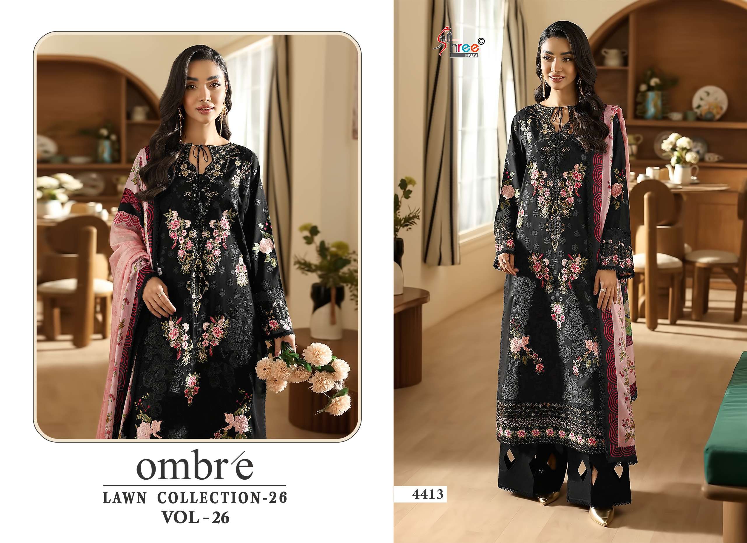 SHREE FABS OMBRE LAWN COLLECTION 26 VOL 26 COTTON HEAVY EMBROIDERY DESIGNER WORK SUIT
