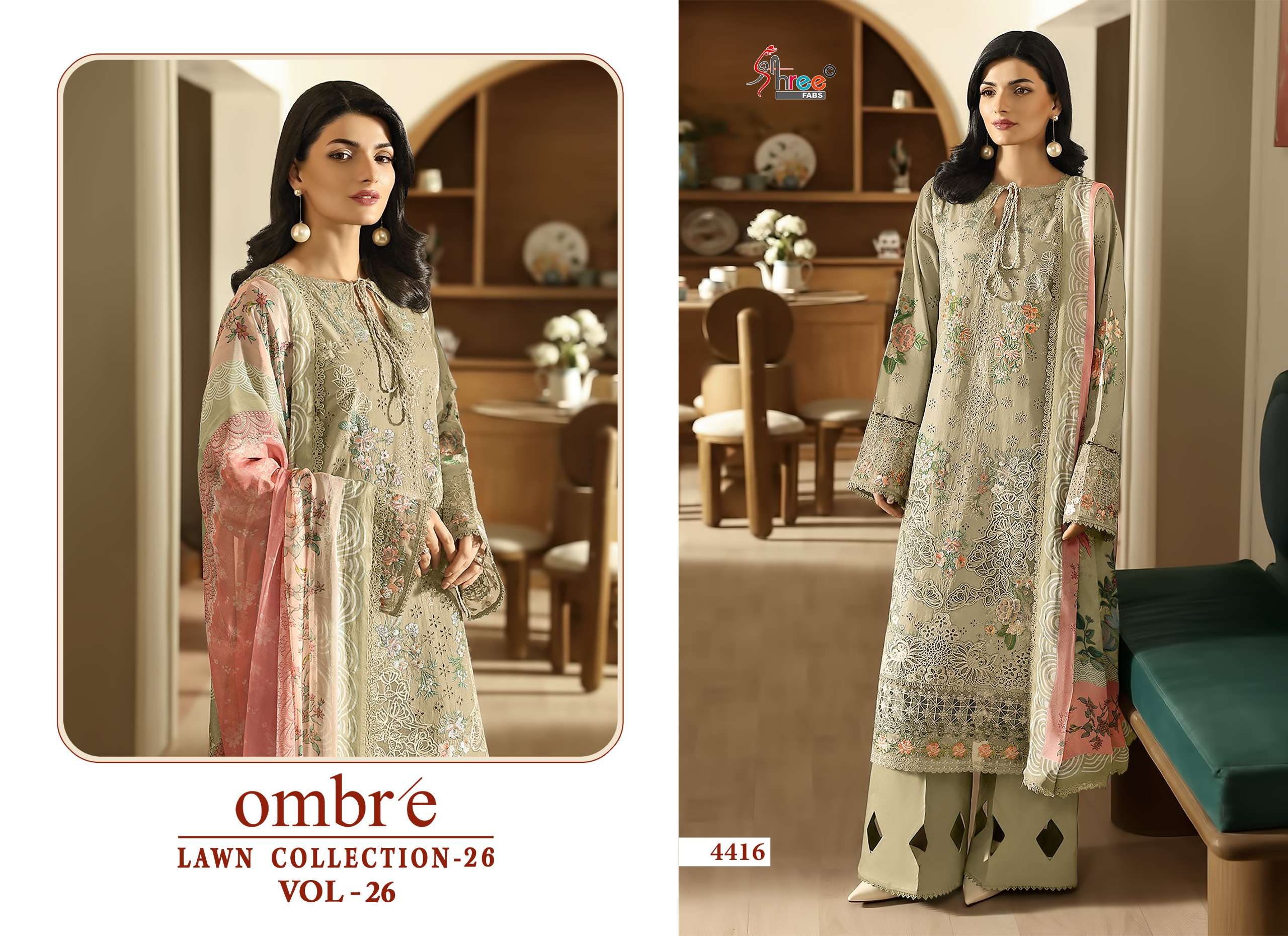 SHREE FABS OMBRE LAWN COLLECTION 26 VOL 26 COTTON HEAVY EMBROIDERY DESIGNER WORK SUIT