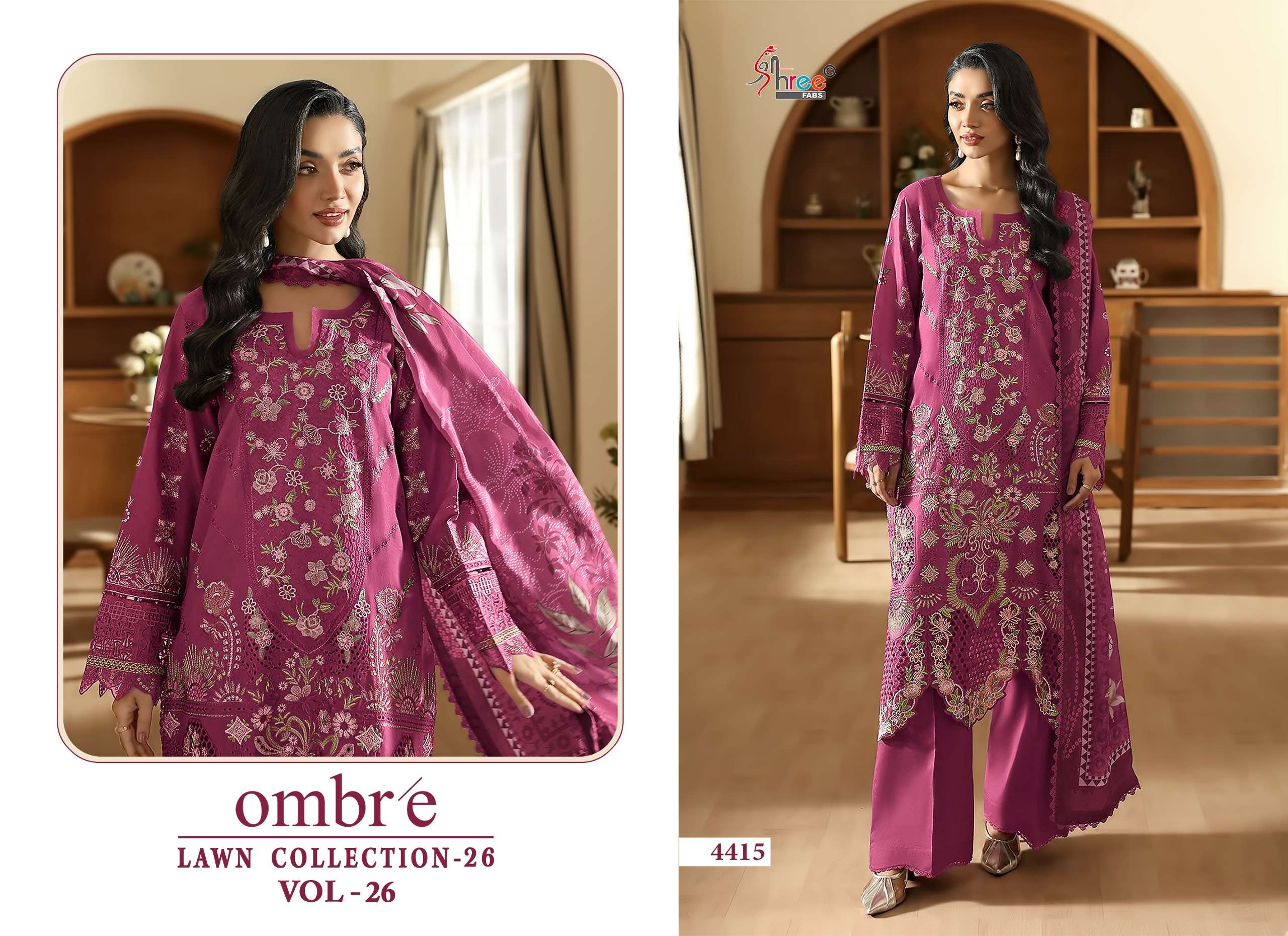 SHREE FABS OMBRE LAWN COLLECTION 26 VOL 26 COTTON HEAVY EMBROIDERY DESIGNER WORK SUIT