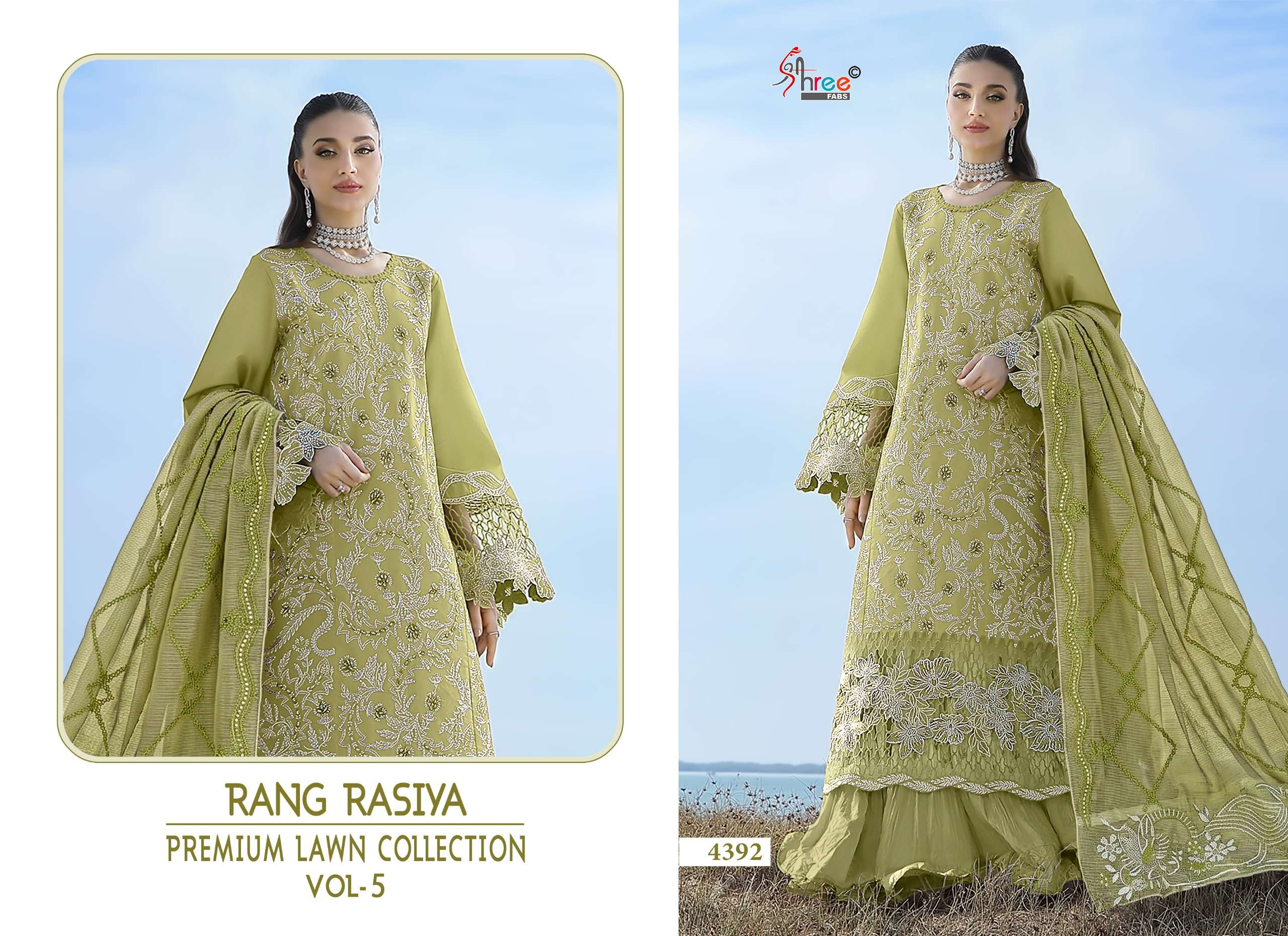 SHREE FABS RANG RASIYA PREMIUM LAWN COLLECTION VOL 5 LAWN COTTON HEAVY EMBROIDERY DESIGNER WORK SUIT