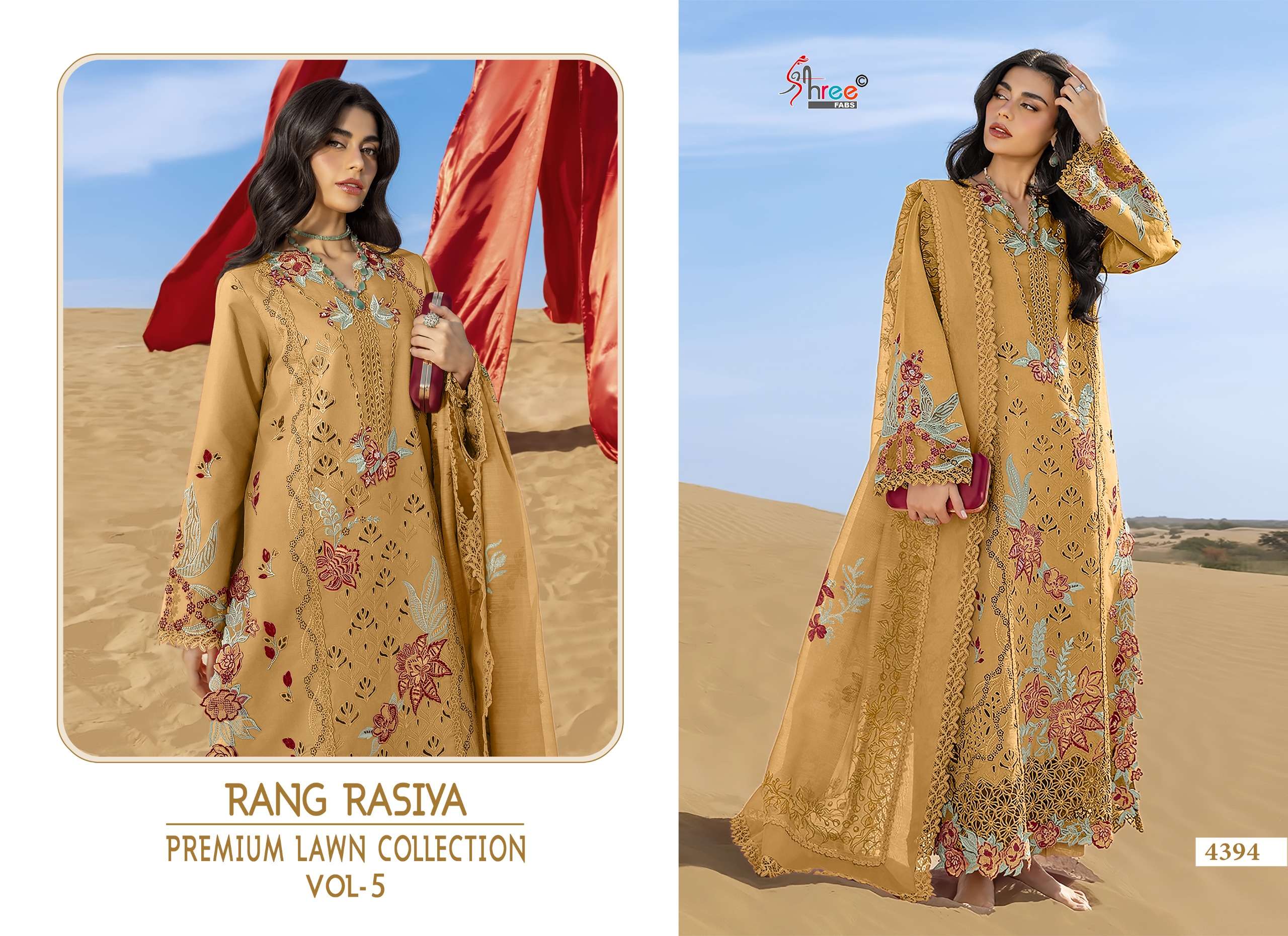 SHREE FABS RANG RASIYA PREMIUM LAWN COLLECTION VOL 5 LAWN COTTON HEAVY EMBROIDERY DESIGNER WORK SUIT