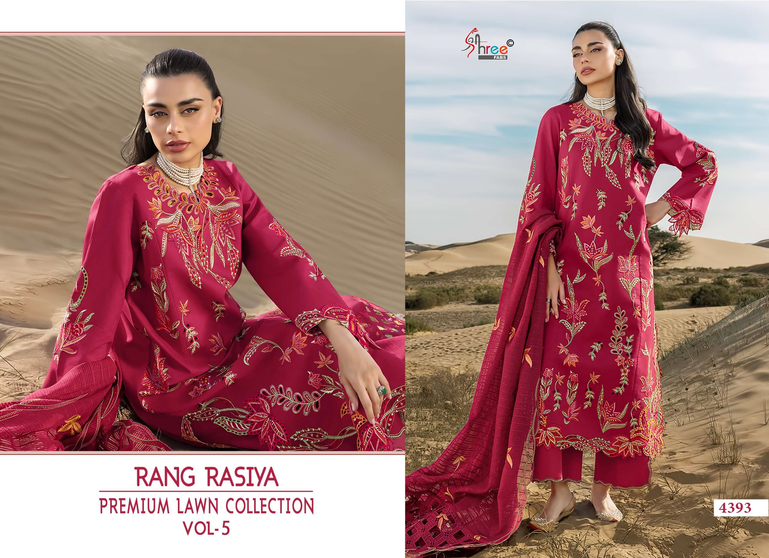 SHREE FABS RANG RASIYA PREMIUM LAWN COLLECTION VOL 5 LAWN COTTON HEAVY EMBROIDERY DESIGNER WORK SUIT