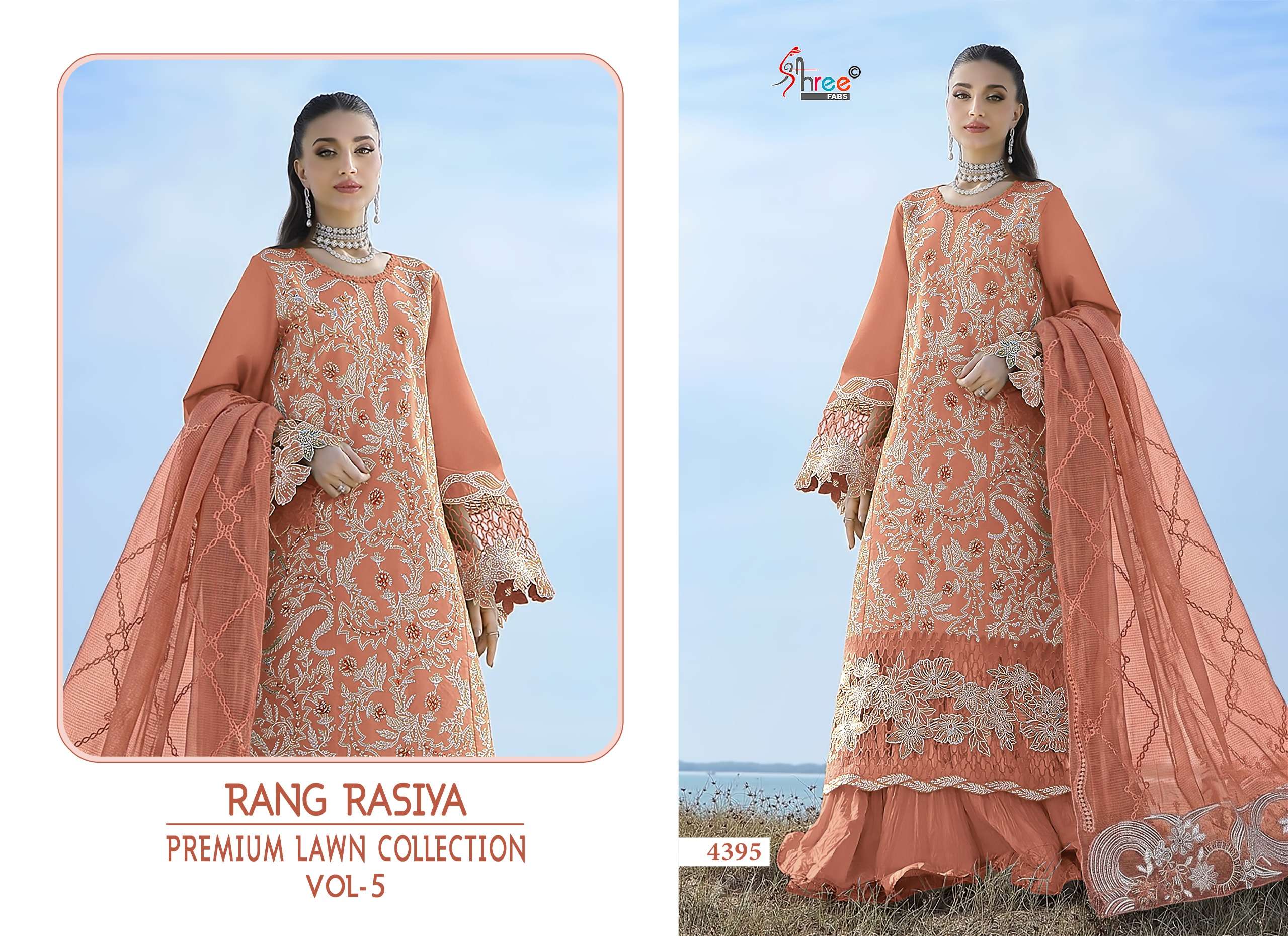SHREE FABS RANG RASIYA PREMIUM LAWN COLLECTION VOL 5 LAWN COTTON HEAVY EMBROIDERY DESIGNER WORK SUIT