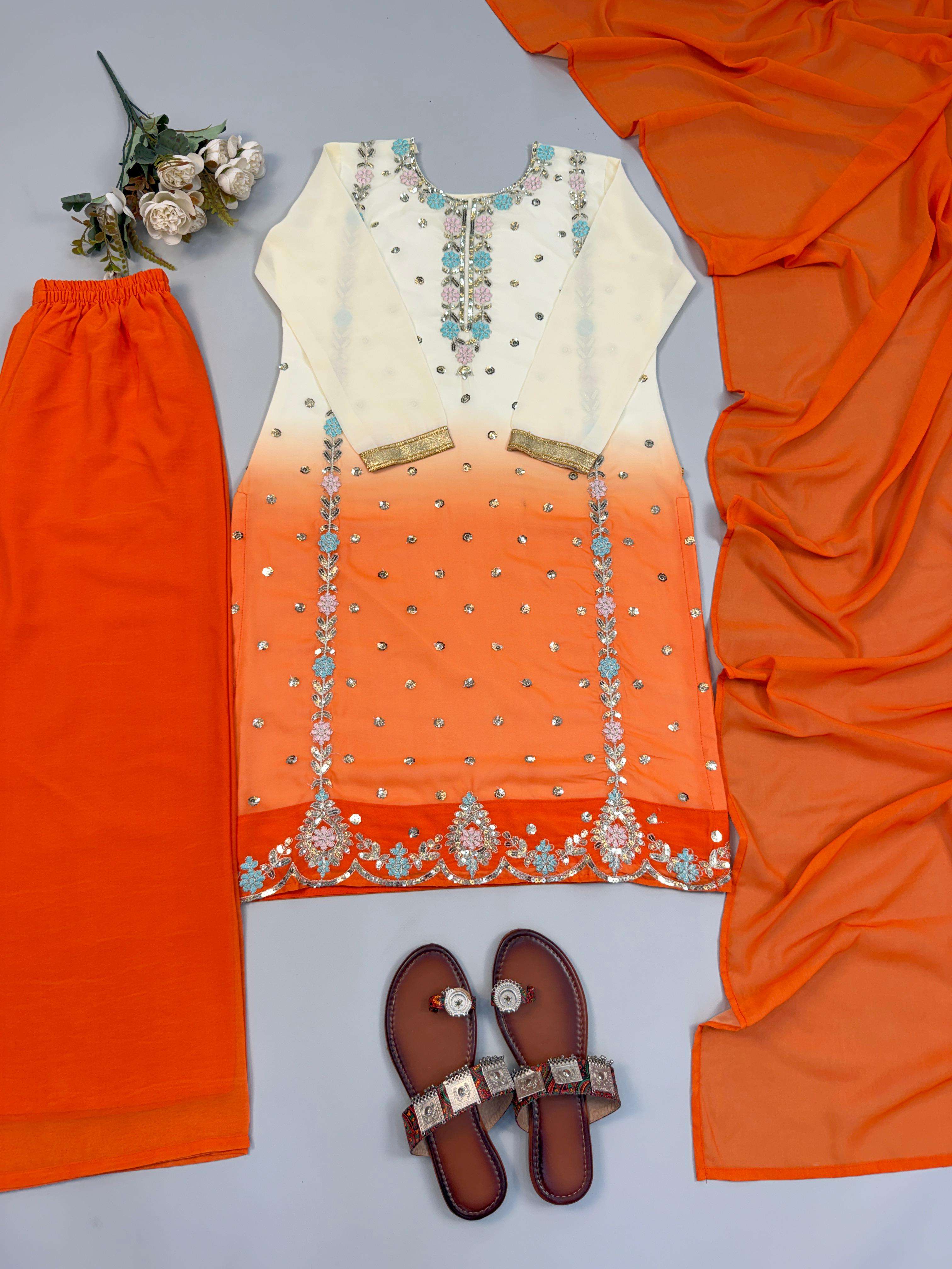 SR 1712 NEW DESIGNS SHADED FABRIC GEORGETTE DESIGNER PARTY WEAR LADIES SUIT