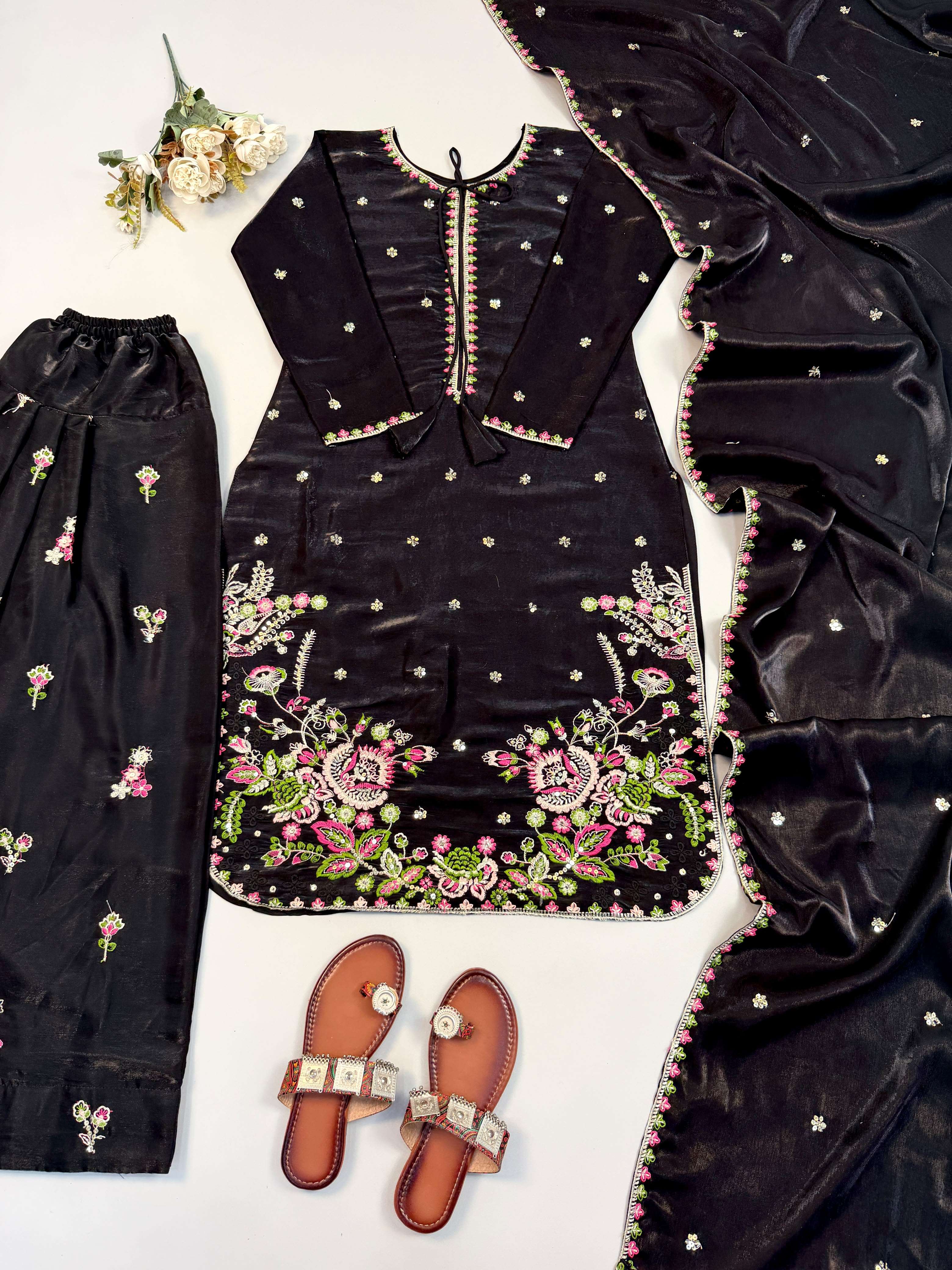 SSR 543 SATIN BEAUTIFUL DESIGNER WORK PAKISTANI STYLE LOOK LADIES SUIT