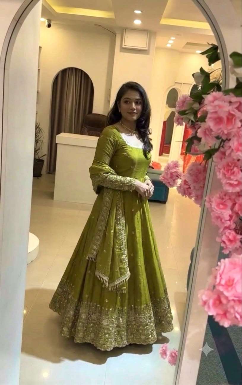 SSR 544 SILK SEQUENCE EMBROIDERY DESIGNER WORK PARTY WEAR ANARKALI GOWN BOTTOM AND DUPATTA SET 