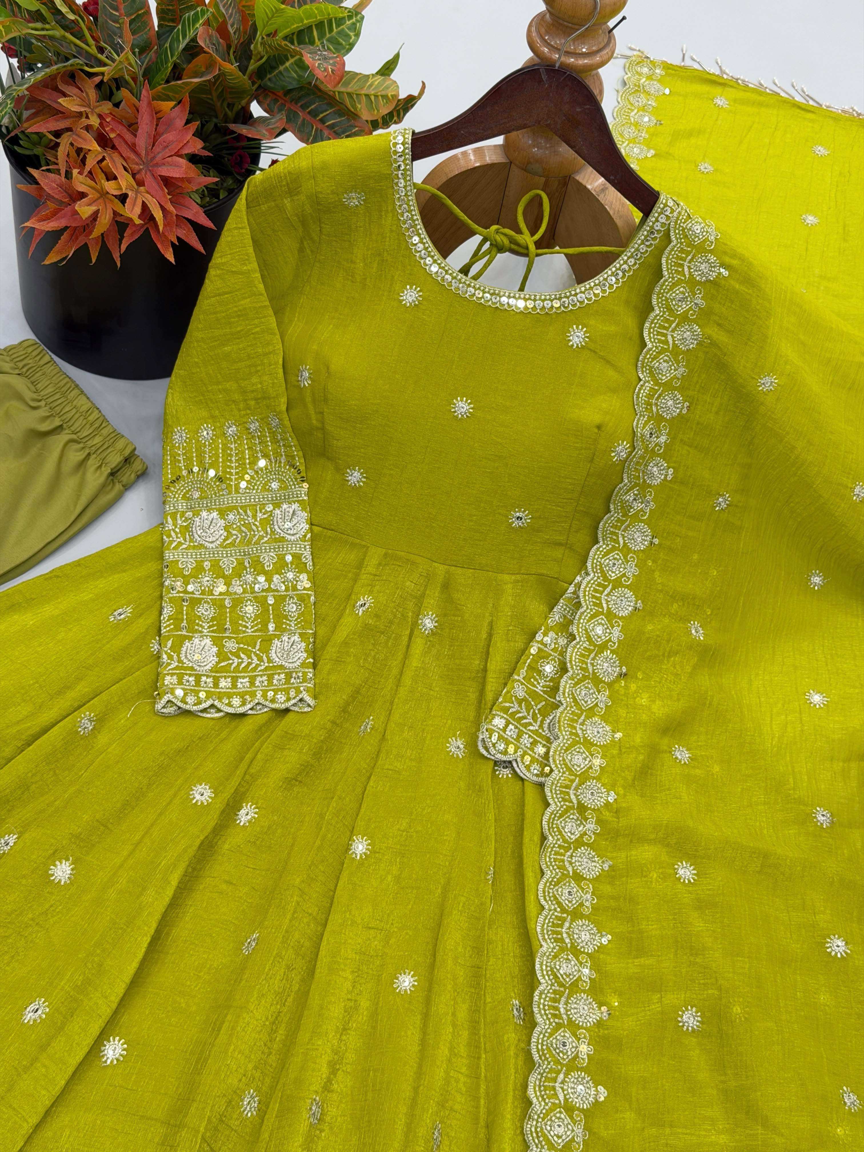 SSR 544 SILK SEQUENCE EMBROIDERY DESIGNER WORK PARTY WEAR ANARKALI GOWN BOTTOM AND DUPATTA SET 