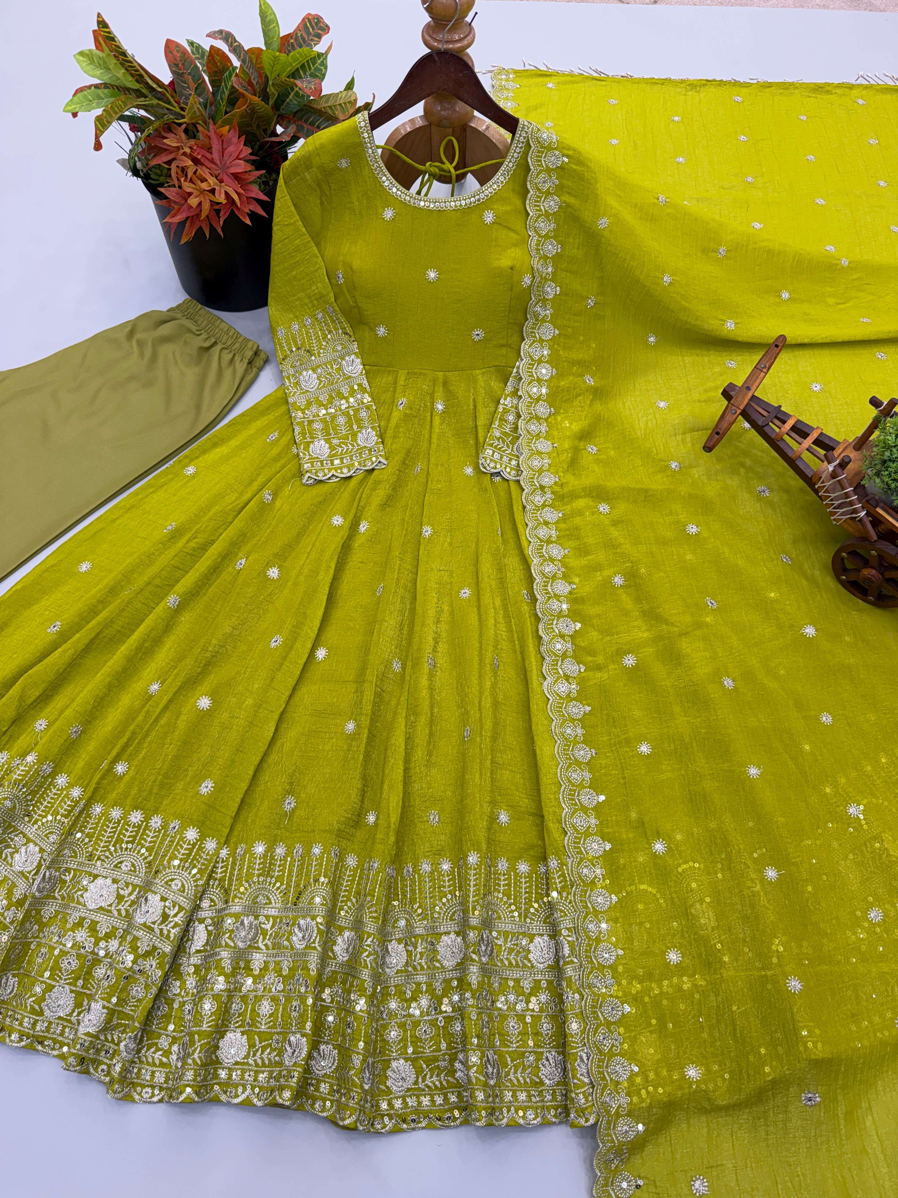 SSR 544 SILK SEQUENCE EMBROIDERY DESIGNER WORK PARTY WEAR ANARKALI GOWN BOTTOM AND DUPATTA SET 
