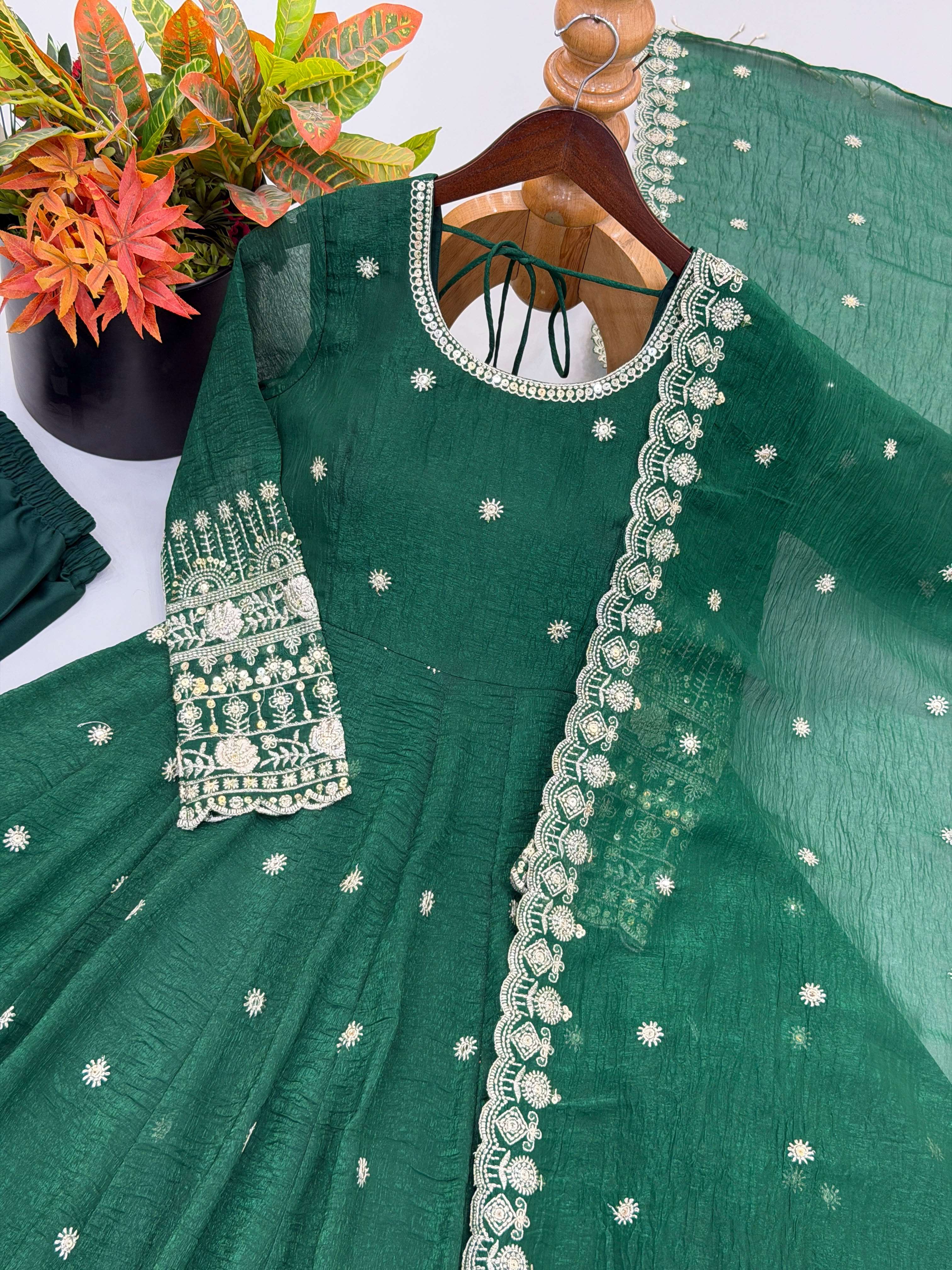 SSR 544 SILK SEQUENCE EMBROIDERY DESIGNER WORK PARTY WEAR ANARKALI GOWN BOTTOM AND DUPATTA SET 