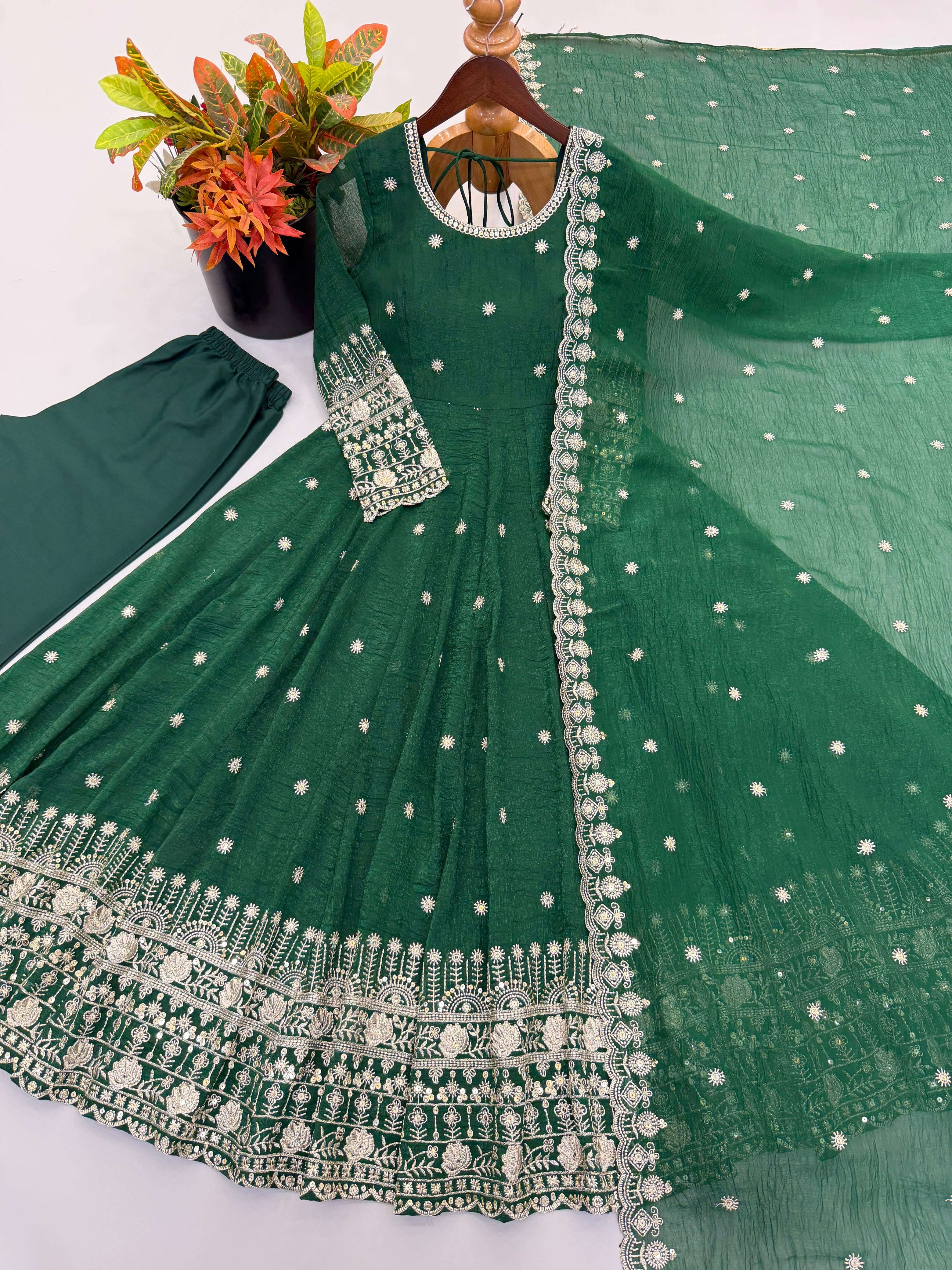 SSR 544 SILK SEQUENCE EMBROIDERY DESIGNER WORK PARTY WEAR ANARKALI GOWN BOTTOM AND DUPATTA SET 