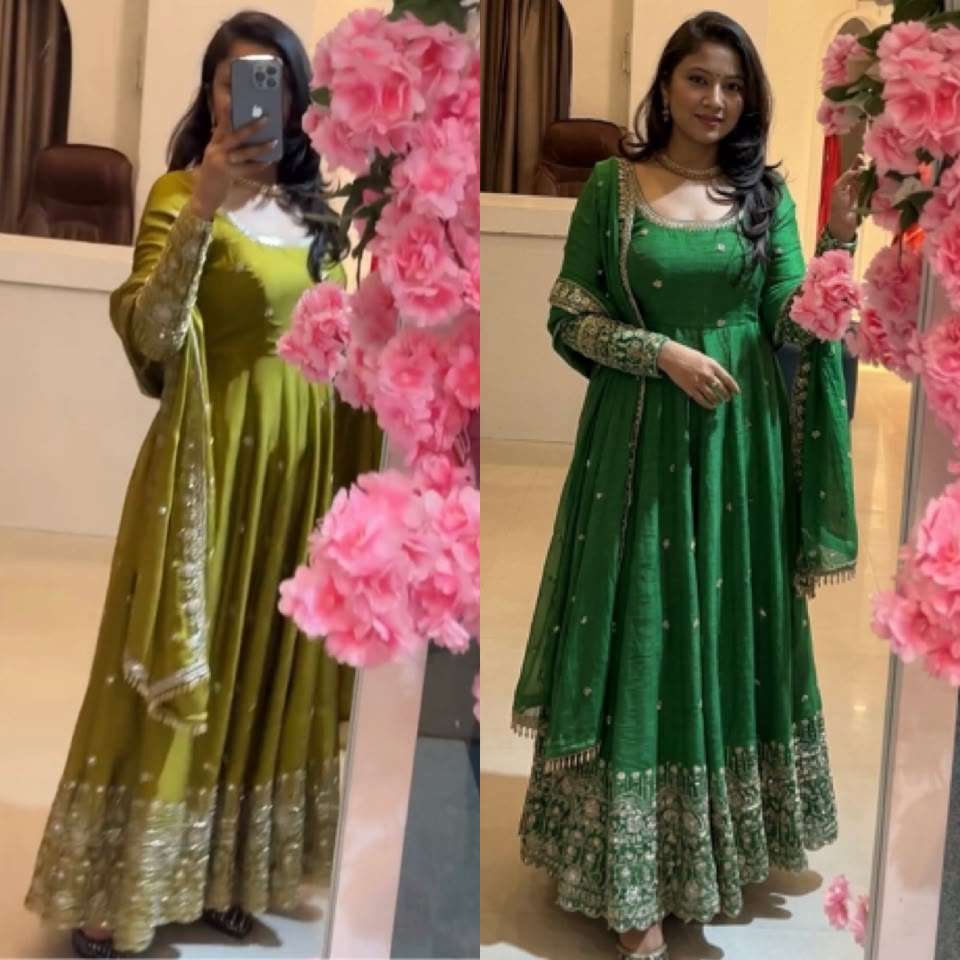 SSR 544 SILK SEQUENCE EMBROIDERY DESIGNER WORK PARTY WEAR ANARKALI GOWN BOTTOM AND DUPATTA SET 