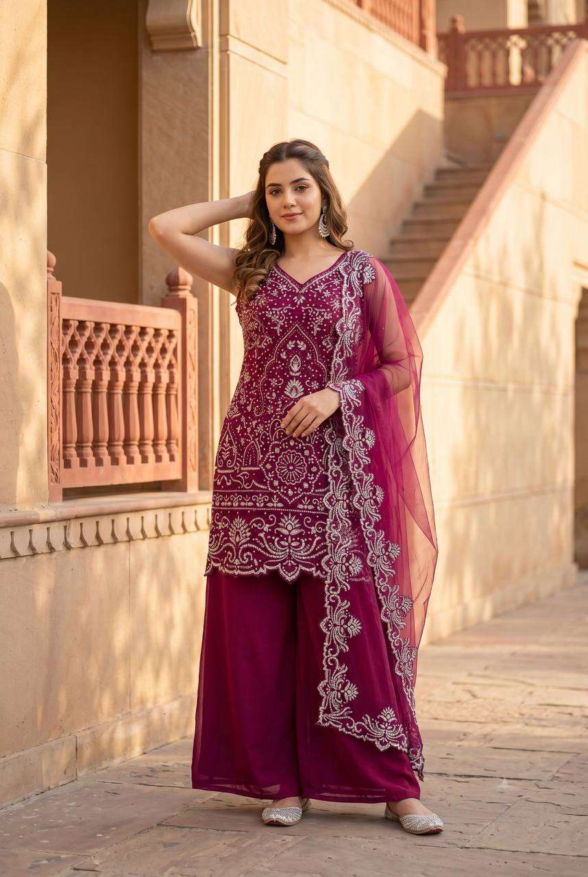 ST 203 GEORGETTE HEAVY GORGEOUS DESIGNER LOOK PARTY WEAR LADIES SUIT