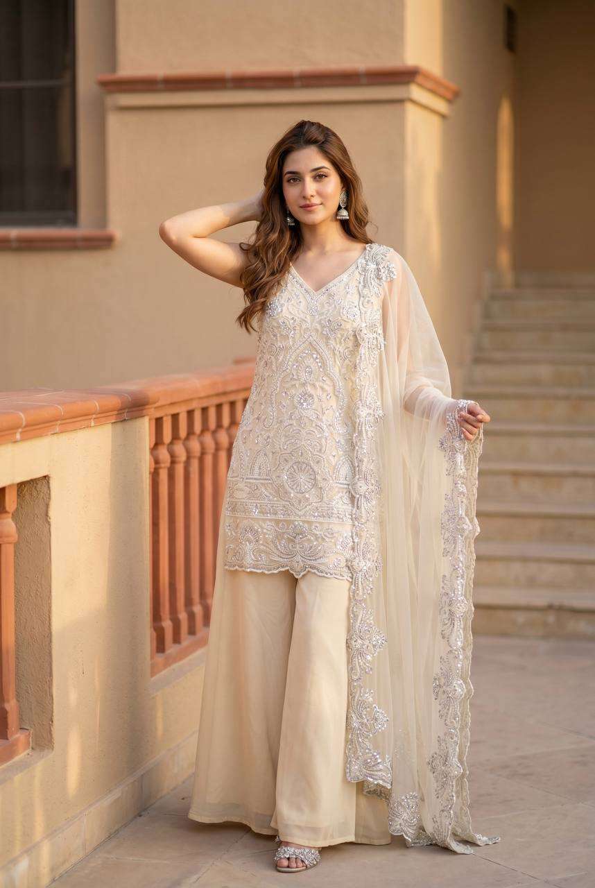 ST 203 GEORGETTE HEAVY GORGEOUS DESIGNER LOOK PARTY WEAR LADIES SUIT