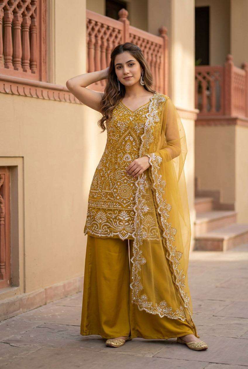 ST 203 GEORGETTE HEAVY GORGEOUS DESIGNER LOOK PARTY WEAR LADIES SUIT