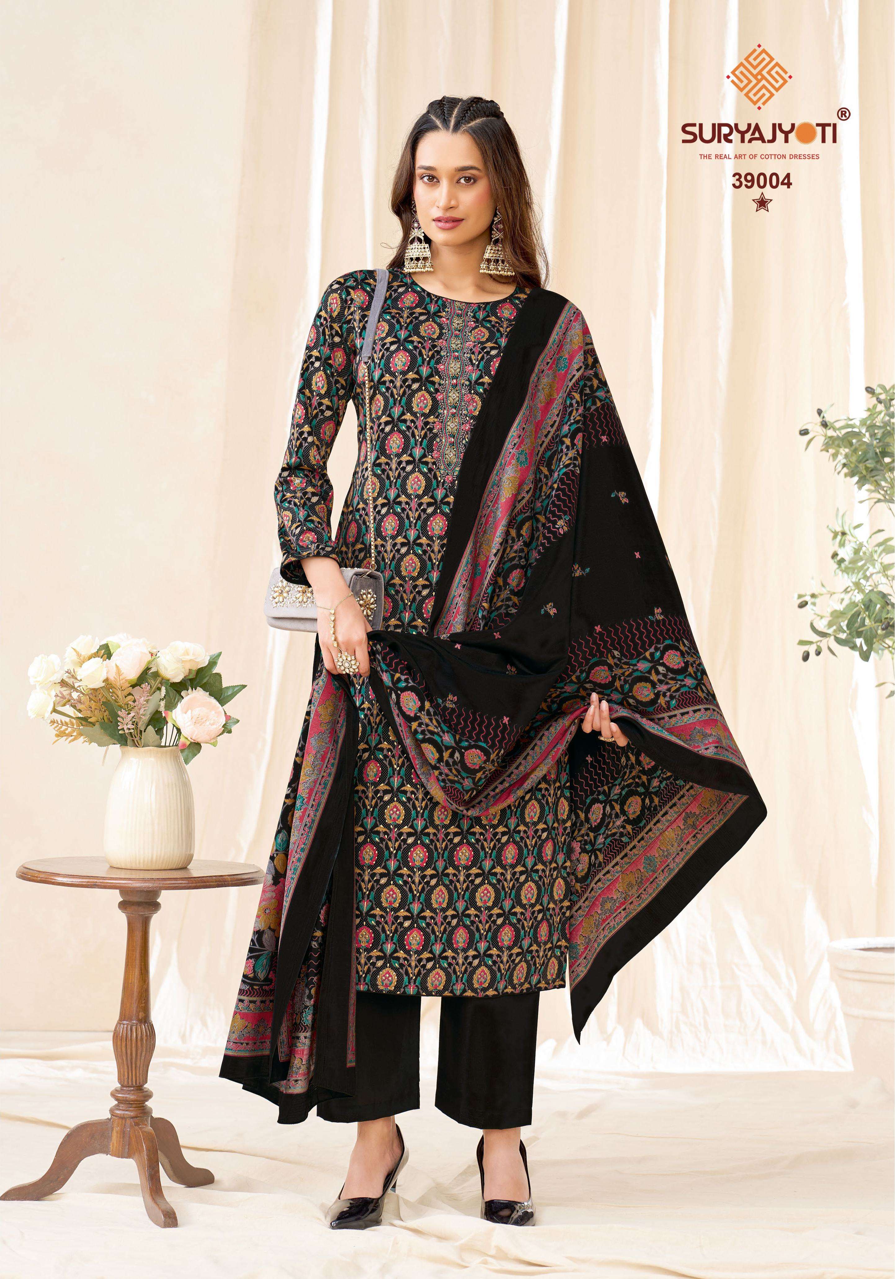 SURYAJYOTI KALKI VOL 39 JAM SATIN PRINT WITH FANCY WORK SUIT