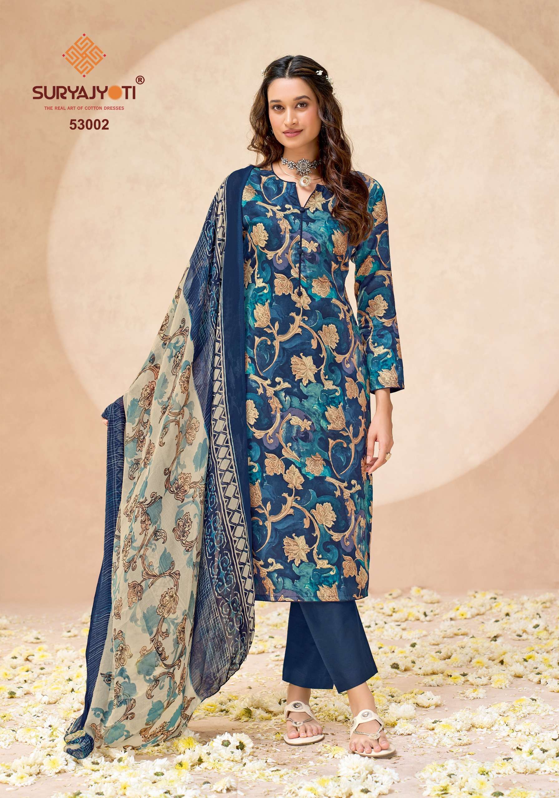 SURYAJYOTI NAISHAA VOL 53 JAM SATIN PRINT WITH FANCY WORK SUIT