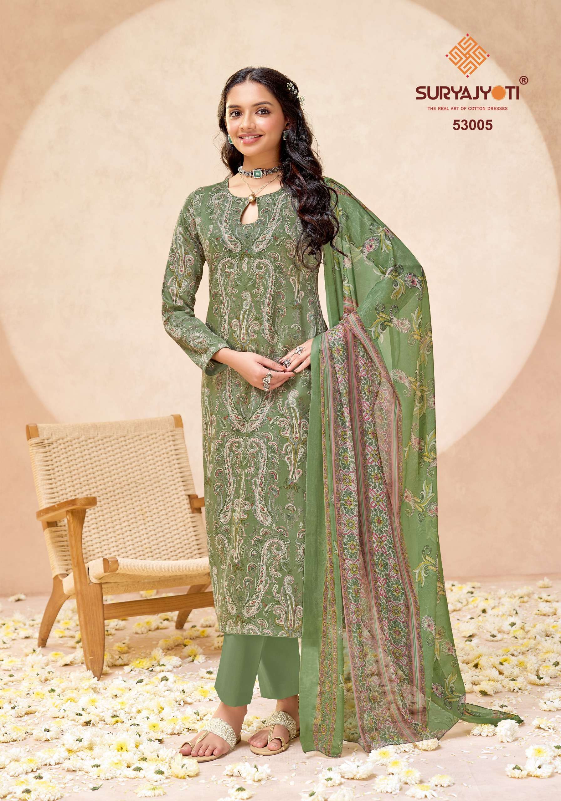 SURYAJYOTI NAISHAA VOL 53 JAM SATIN PRINT WITH FANCY WORK SUIT