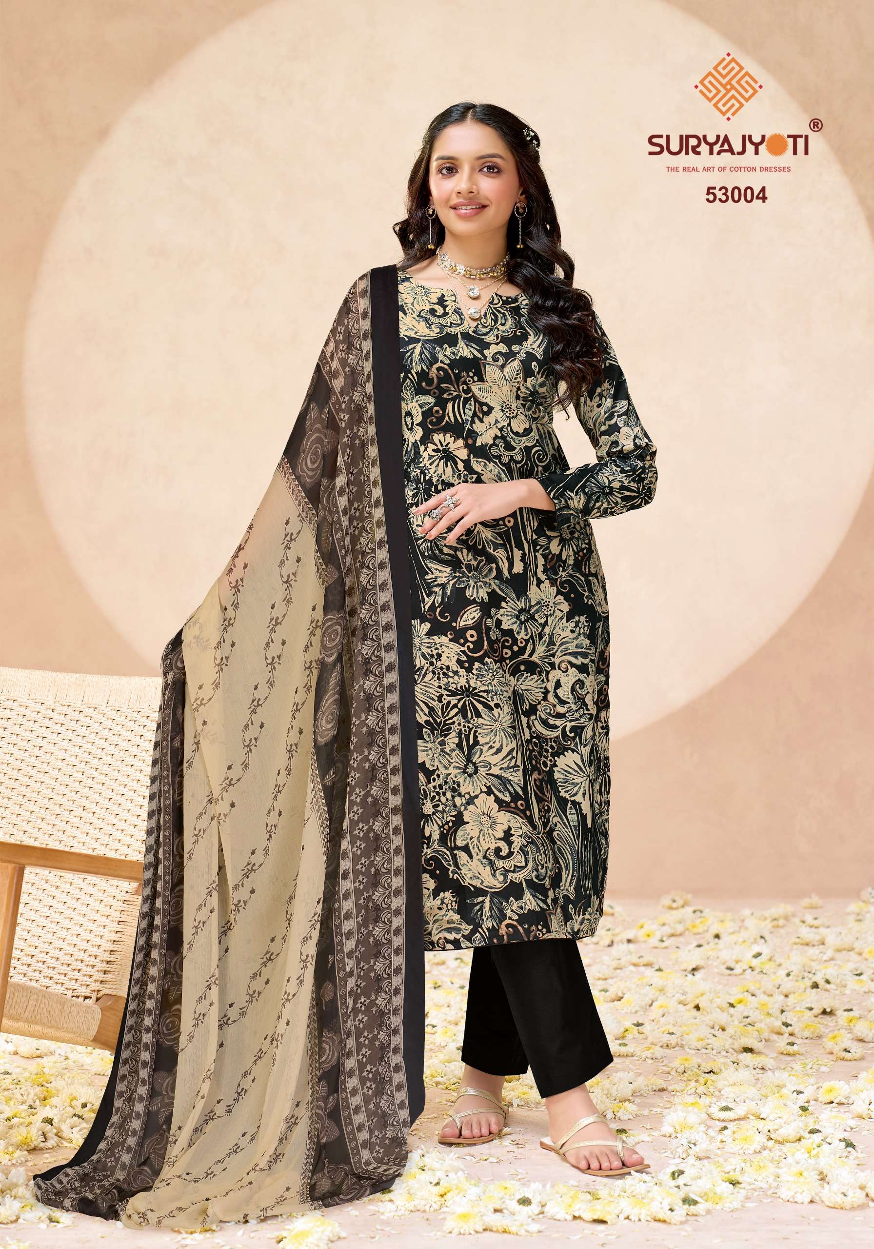 SURYAJYOTI NAISHAA VOL 53 JAM SATIN PRINT WITH FANCY WORK SUIT