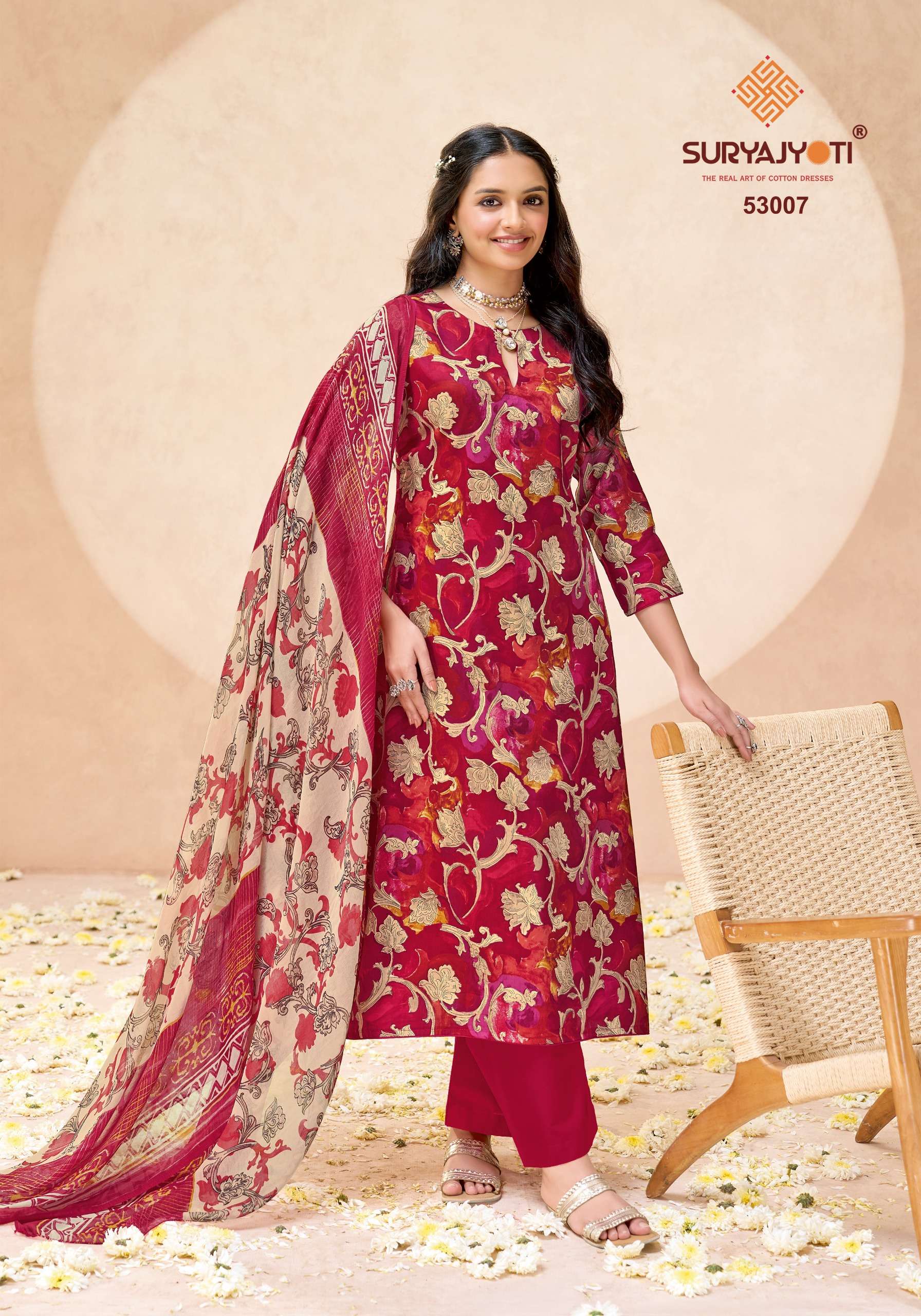 SURYAJYOTI NAISHAA VOL 53 JAM SATIN PRINT WITH FANCY WORK SUIT