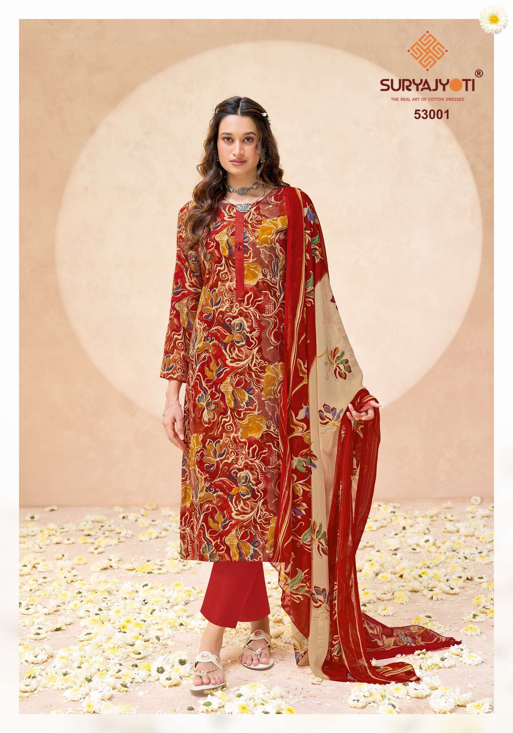 SURYAJYOTI NAISHAA VOL 53 JAM SATIN PRINT WITH FANCY WORK SUIT