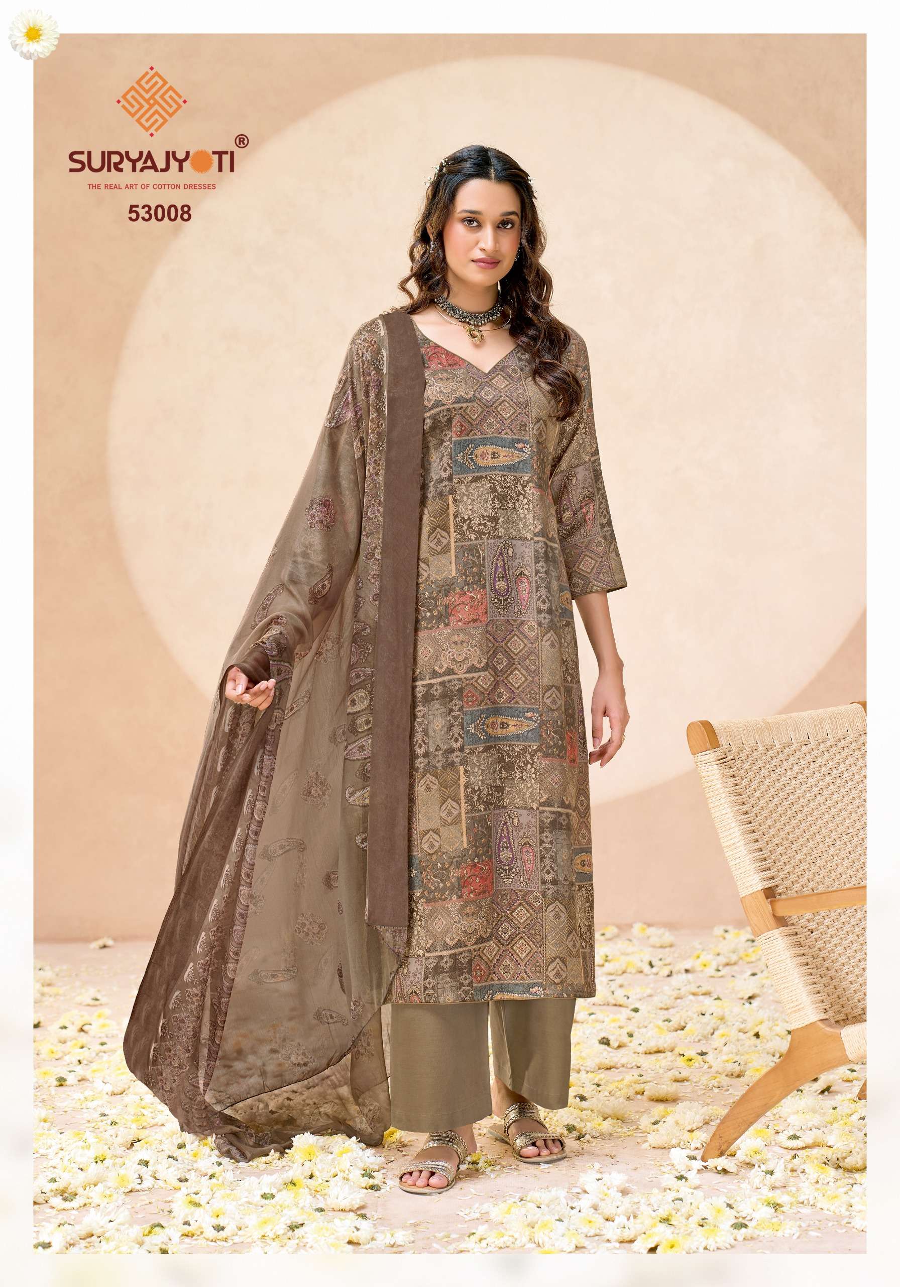 SURYAJYOTI NAISHAA VOL 53 JAM SATIN PRINT WITH FANCY WORK SUIT