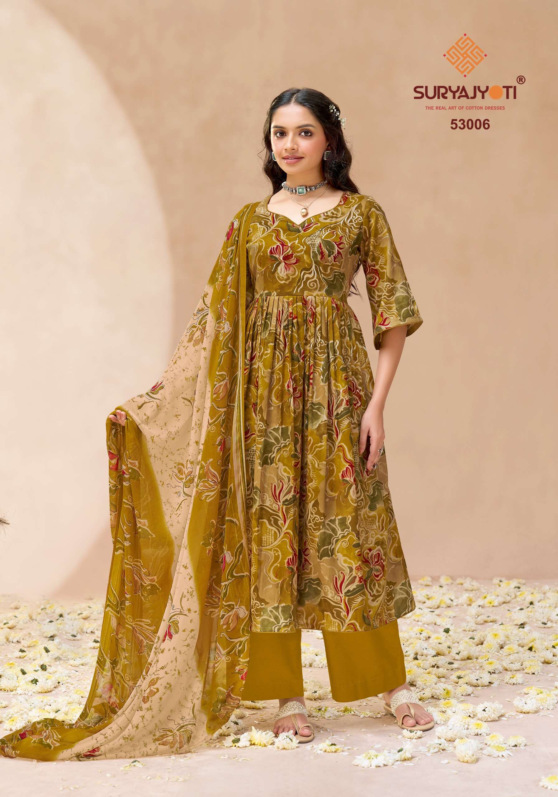 SURYAJYOTI NAISHAA VOL 53 JAM SATIN PRINT WITH FANCY WORK SUIT