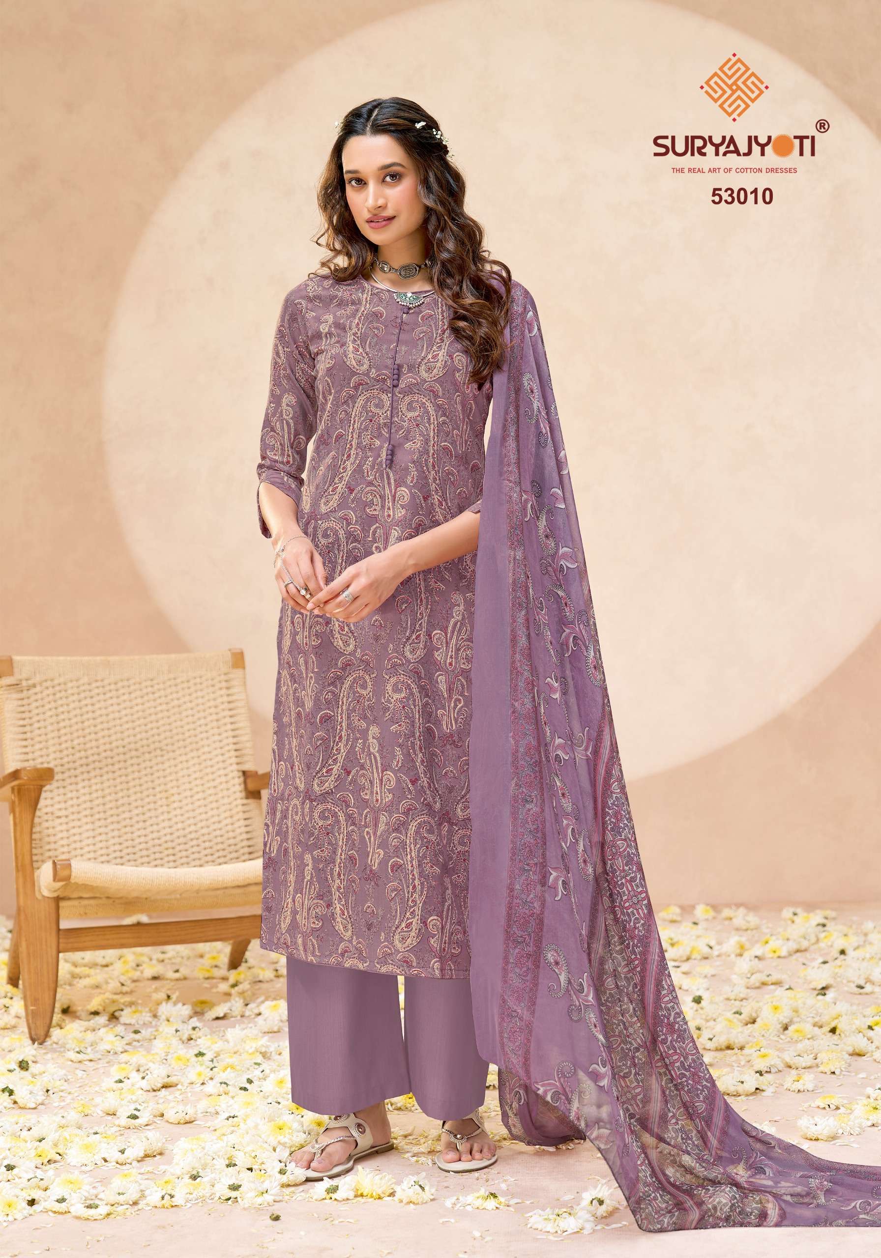 SURYAJYOTI NAISHAA VOL 53 JAM SATIN PRINT WITH FANCY WORK SUIT