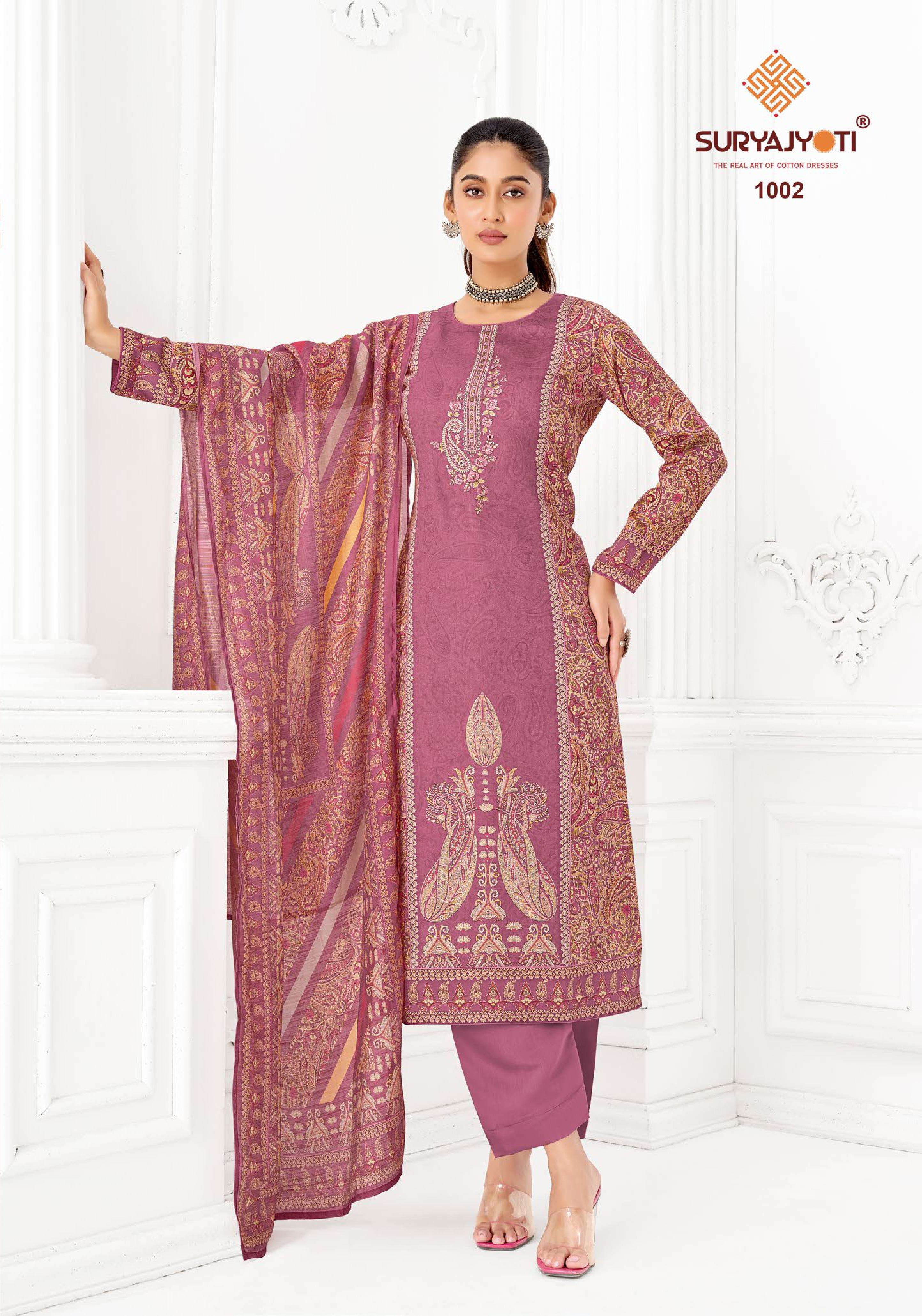 SURYAJYOTI NAMITA VOL 1 JAM SATIN DIGITAL PRINT WITH FANCY EMBROIDERY WORK SUIT