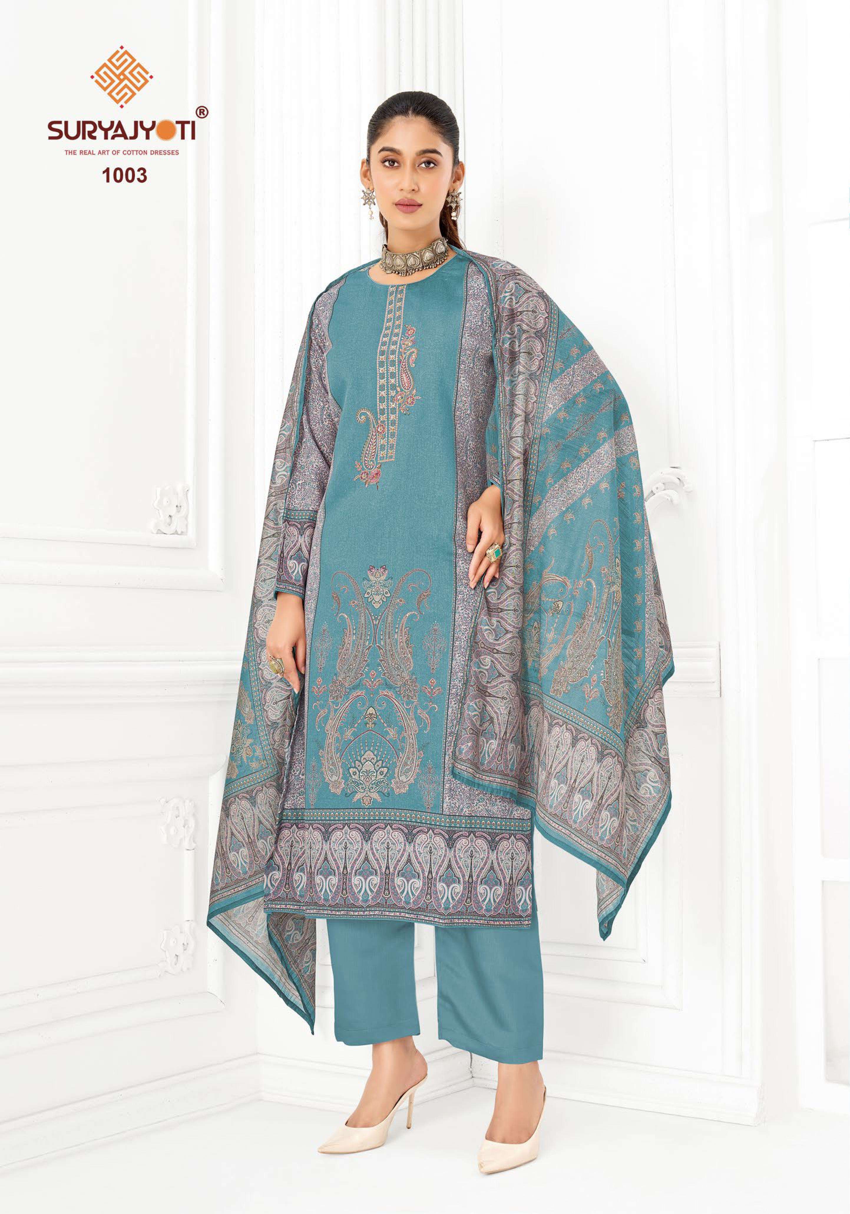 SURYAJYOTI NAMITA VOL 1 JAM SATIN DIGITAL PRINT WITH FANCY EMBROIDERY WORK SUIT