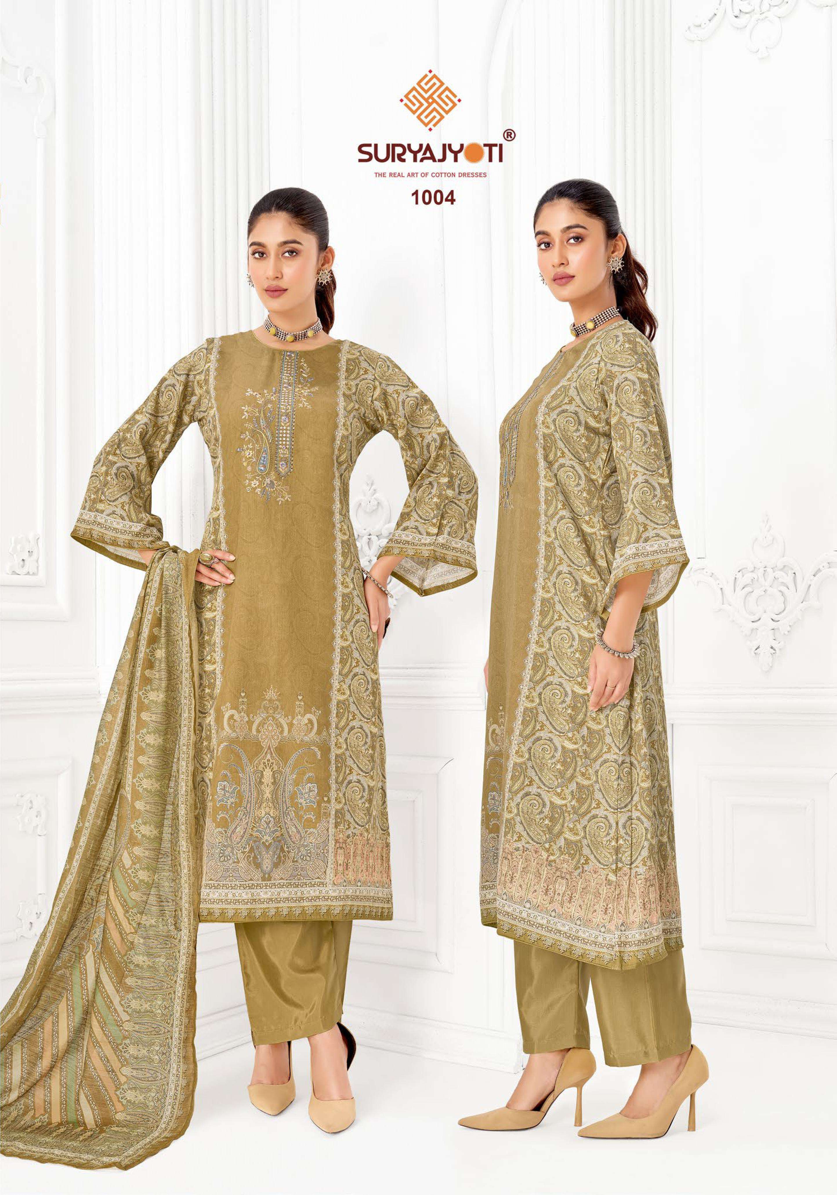 SURYAJYOTI NAMITA VOL 1 JAM SATIN DIGITAL PRINT WITH FANCY EMBROIDERY WORK SUIT