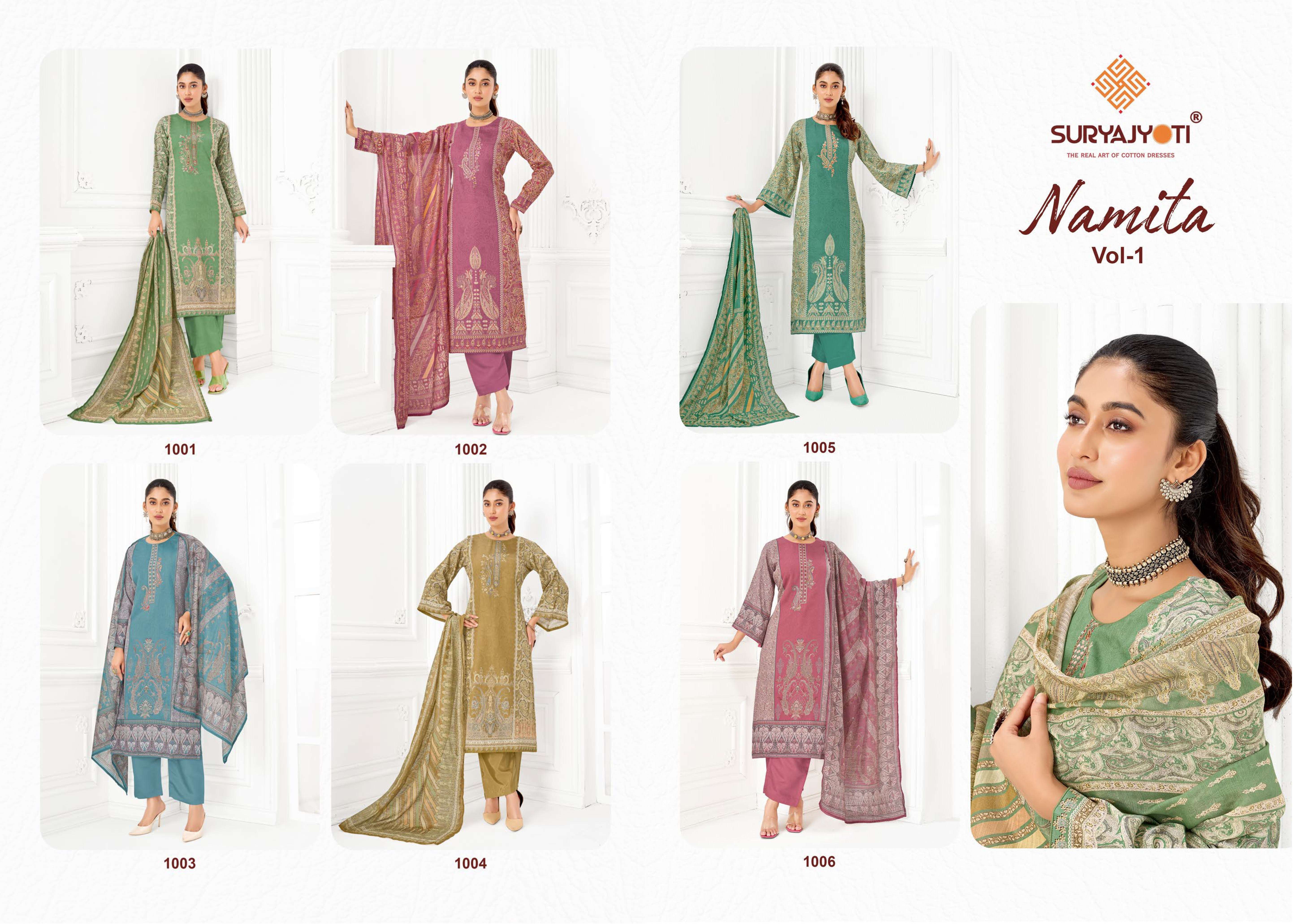 SURYAJYOTI NAMITA VOL 1 JAM SATIN DIGITAL PRINT WITH FANCY EMBROIDERY WORK SUIT