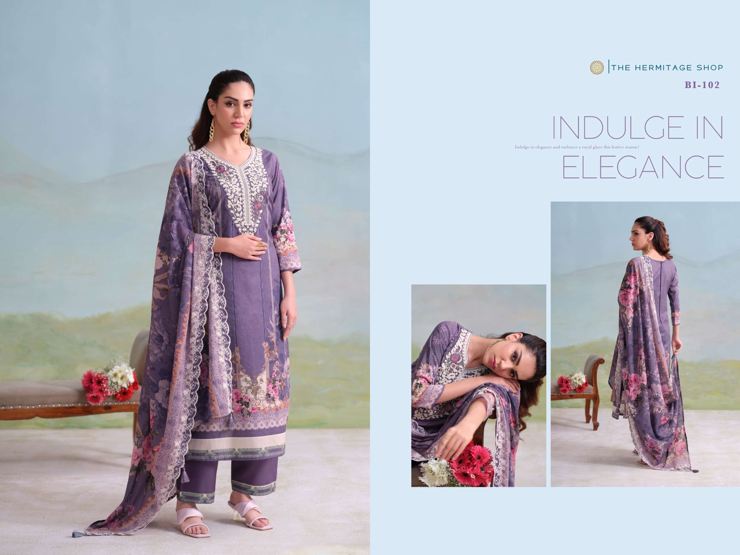 THE HERMITAGE SHOP BIN SAEED LAWN COTTON DESIGNER WORK SUIT