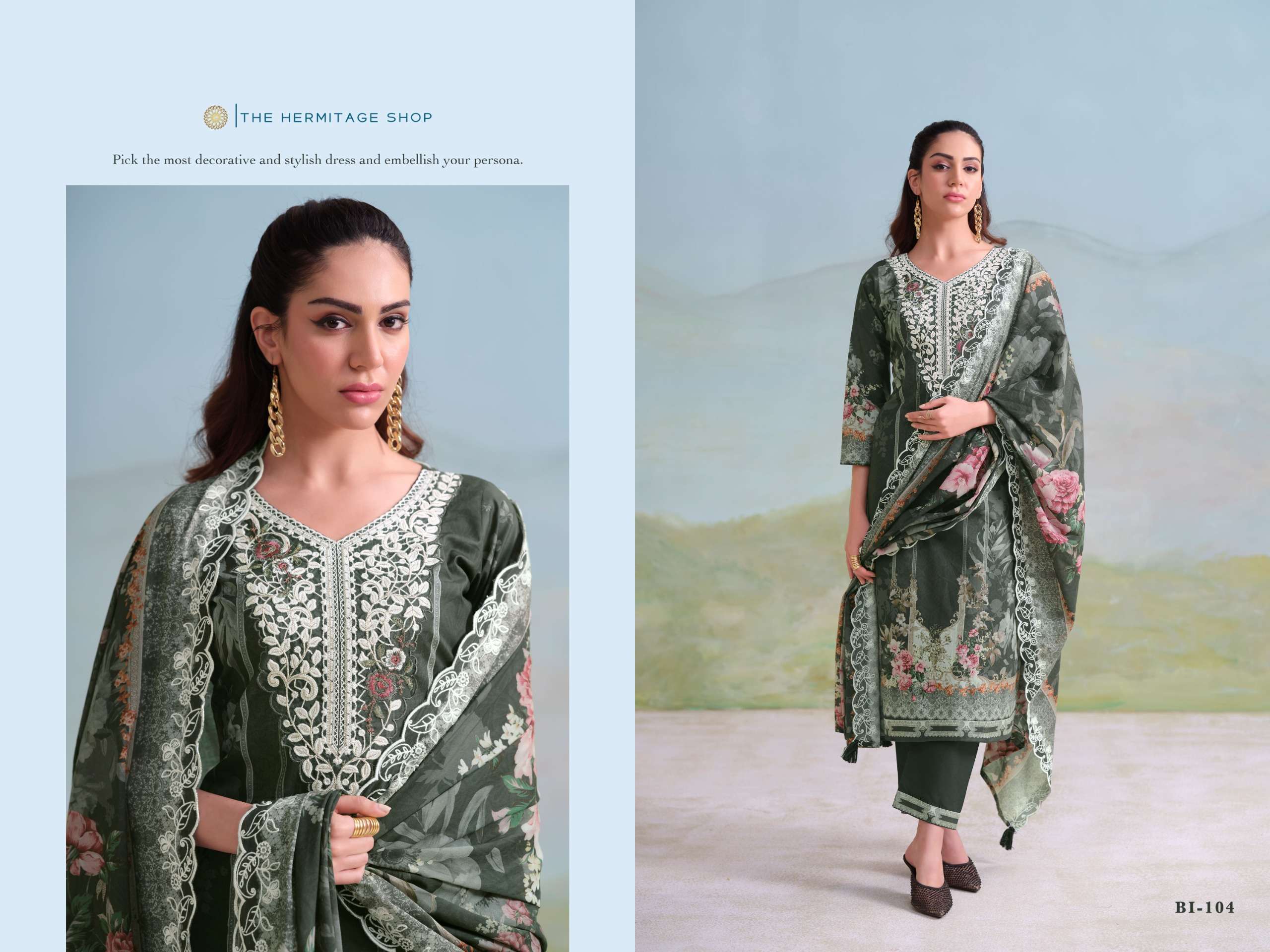 THE HERMITAGE SHOP BIN SAEED LAWN COTTON DESIGNER WORK SUIT