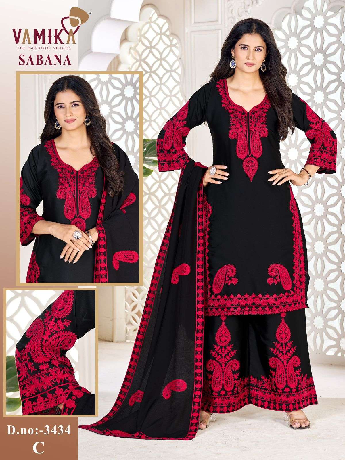 VAMIKA SABANA SATIN FABRIC LUCKNOWI WORKS STYLE READY MADE LADIES SUIT