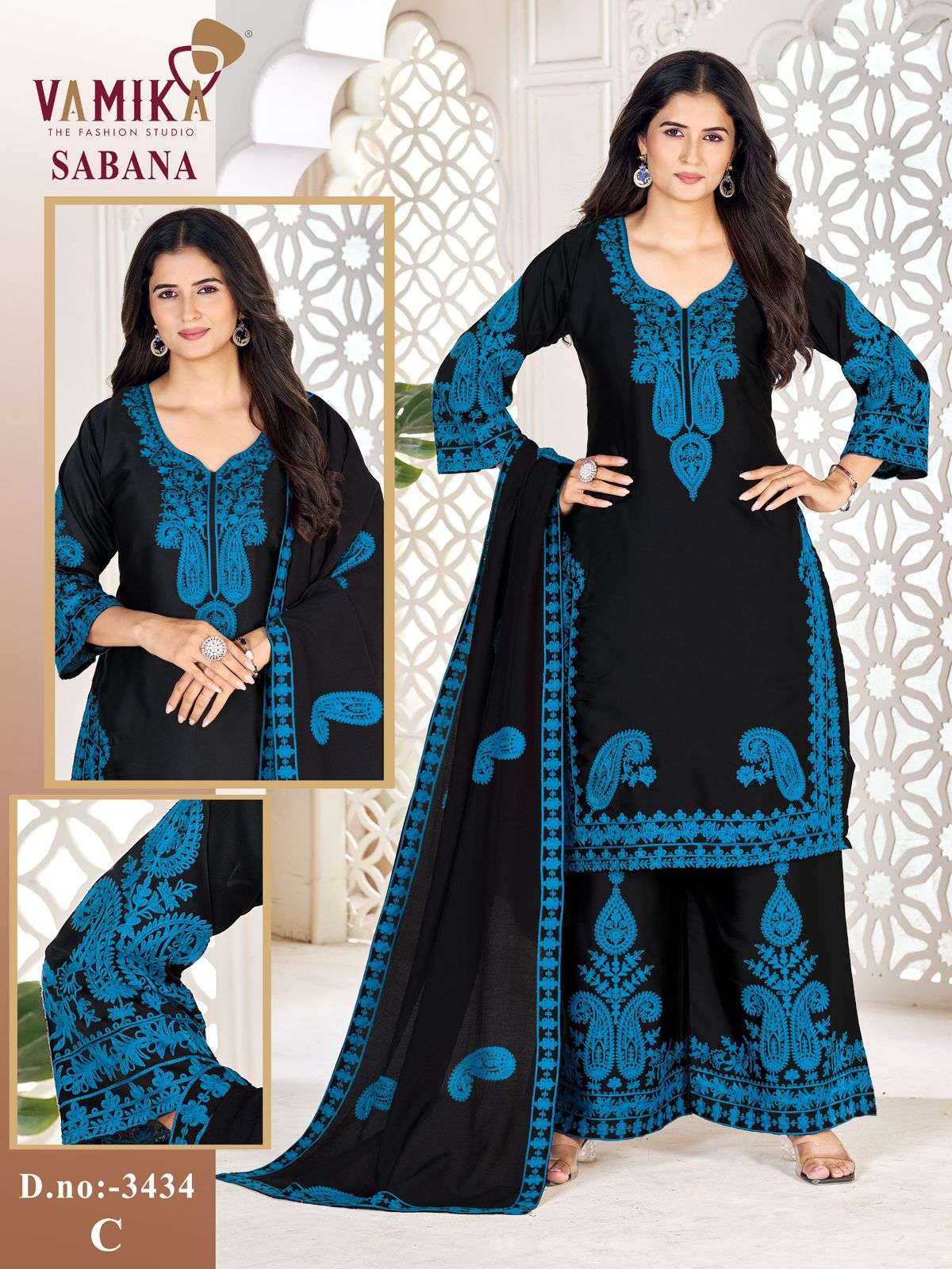 VAMIKA SABANA SATIN FABRIC LUCKNOWI WORKS STYLE READY MADE LADIES SUIT