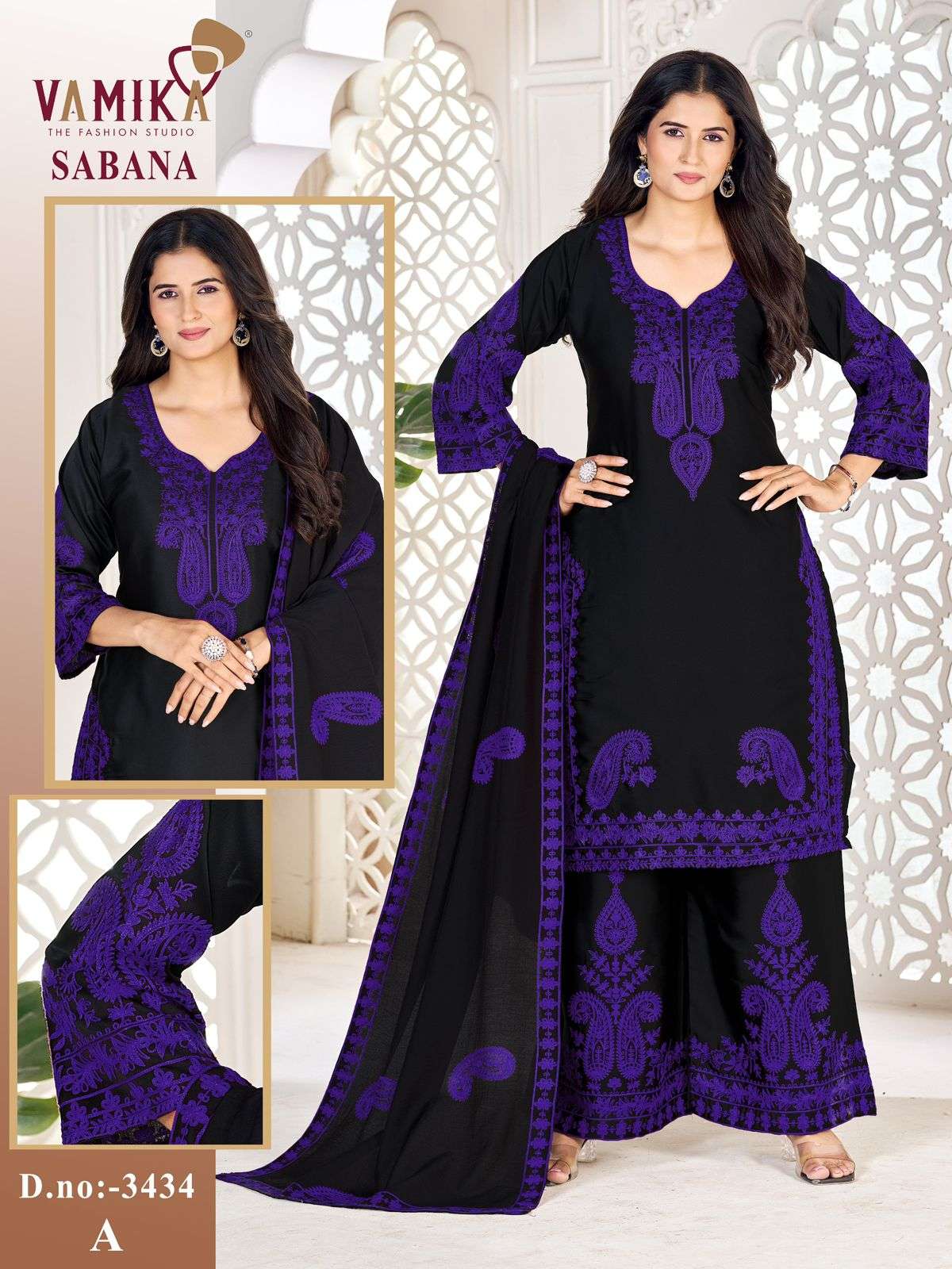 VAMIKA SABANA SATIN FABRIC LUCKNOWI WORKS STYLE READY MADE LADIES SUIT