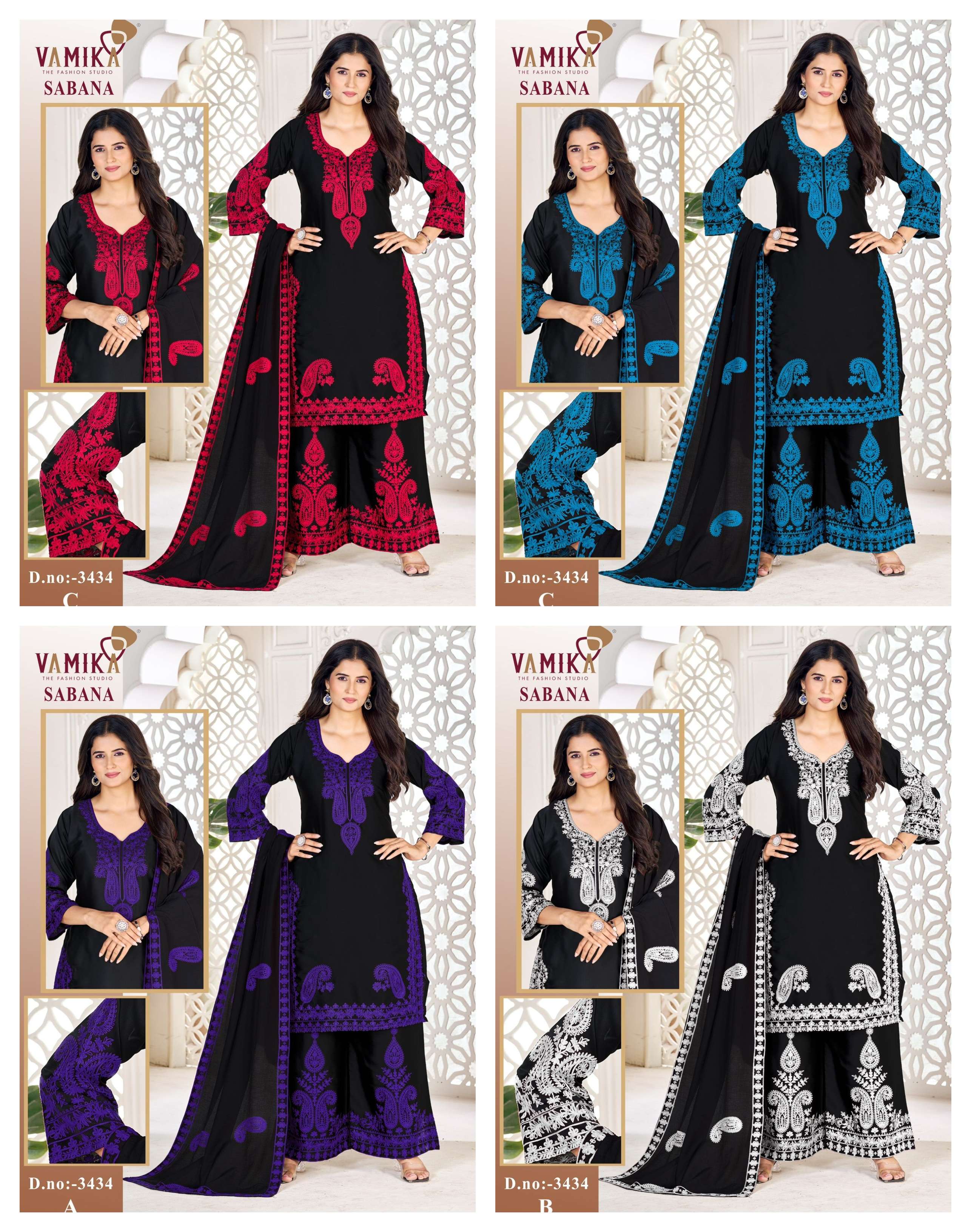 VAMIKA SABANA SATIN FABRIC LUCKNOWI WORKS STYLE READY MADE LADIES SUIT