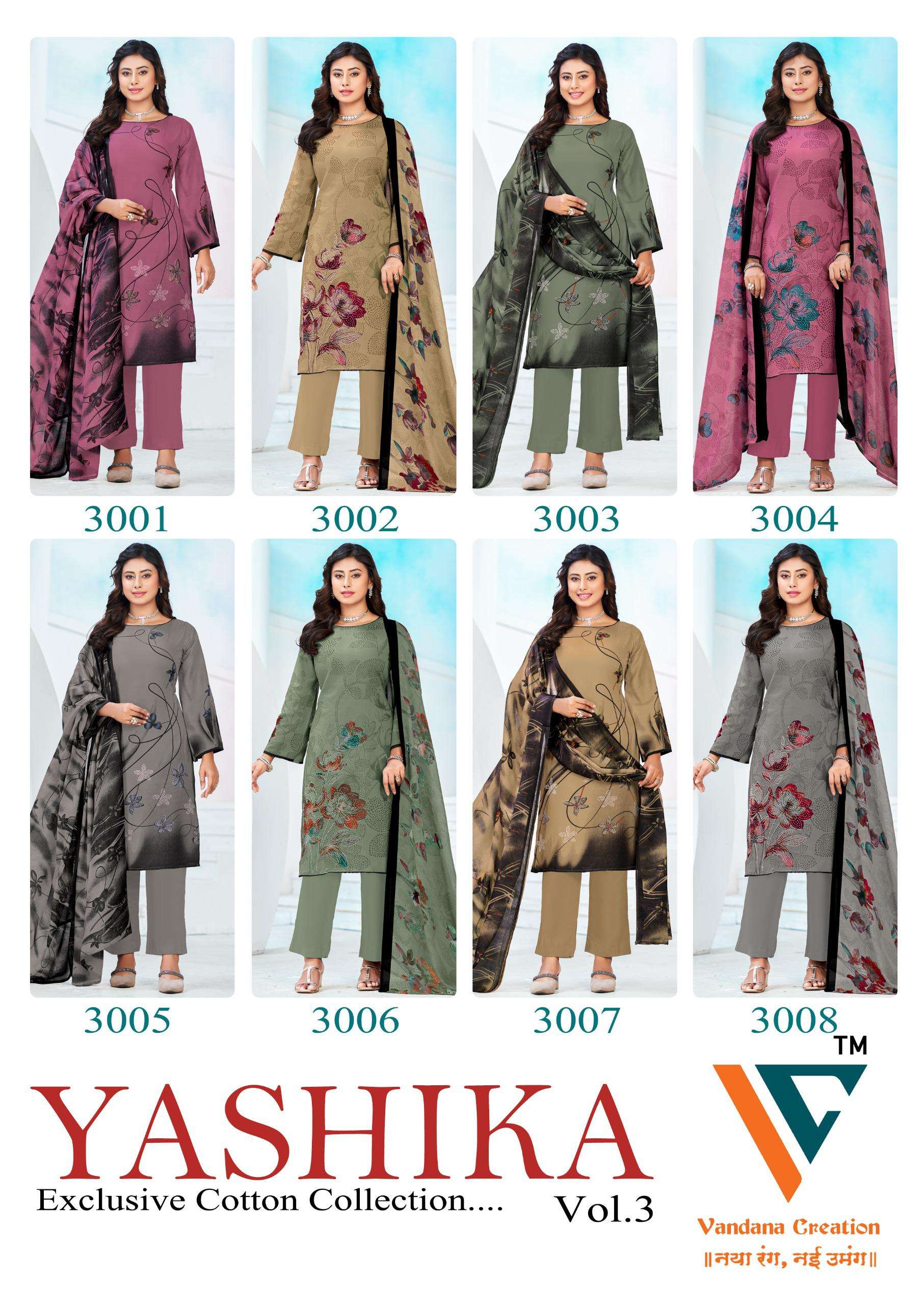 VANDANA CREATION YASHIKA VOL 3 COTTON PRINT WITH FANCY SWAROVSKI WORK SUIT