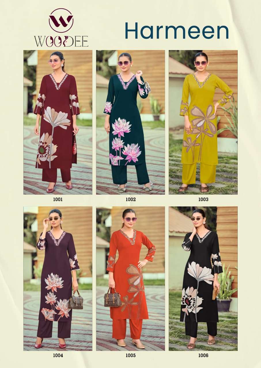 WOODEE HARMEEN RAYON PRINT WITH FANCY WORKS LADIES KURTI WITH BOTTOM PAIR 