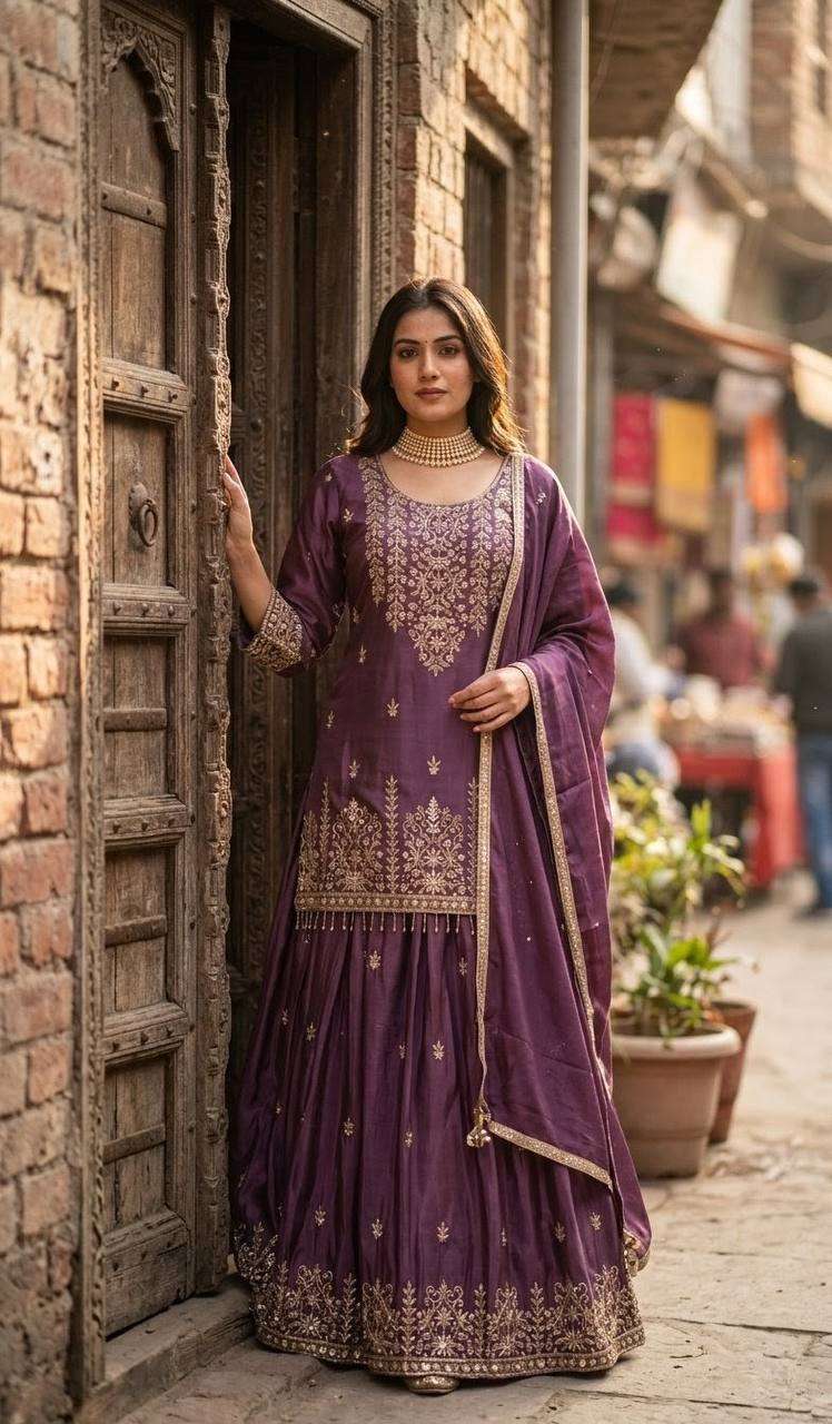 WW 1269 SILK HEAVY EMBROIDERD DESIGNER WEDDING WEAR LEHENGA SUIT