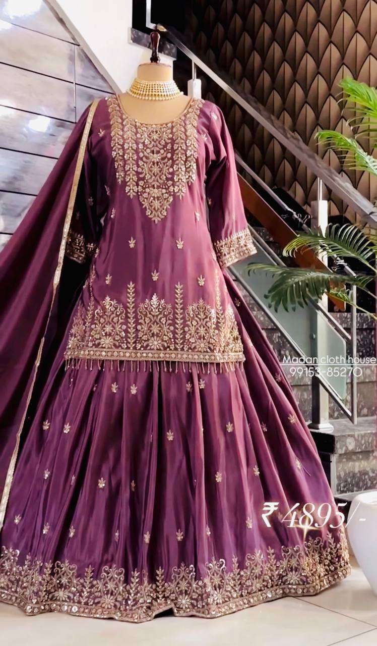 WW 1269 SILK HEAVY EMBROIDERD DESIGNER WEDDING WEAR LEHENGA SUIT