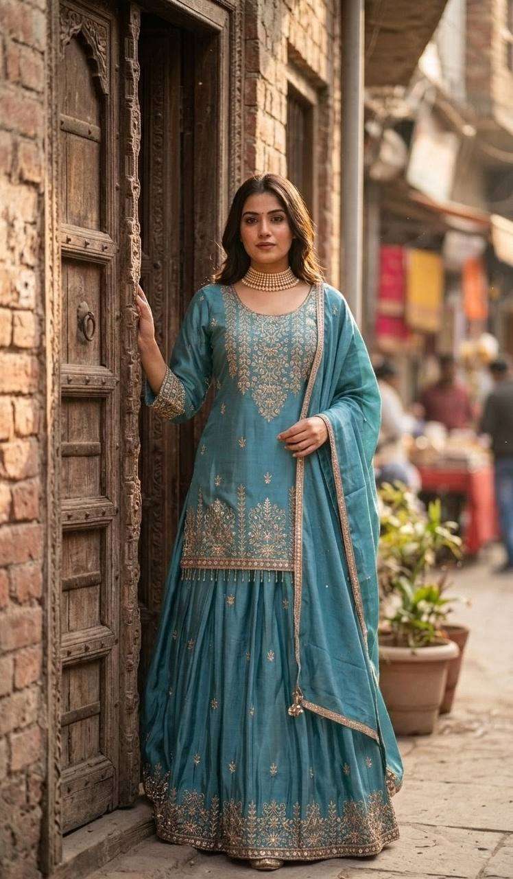 WW 1269 SILK HEAVY EMBROIDERD DESIGNER WEDDING WEAR LEHENGA SUIT