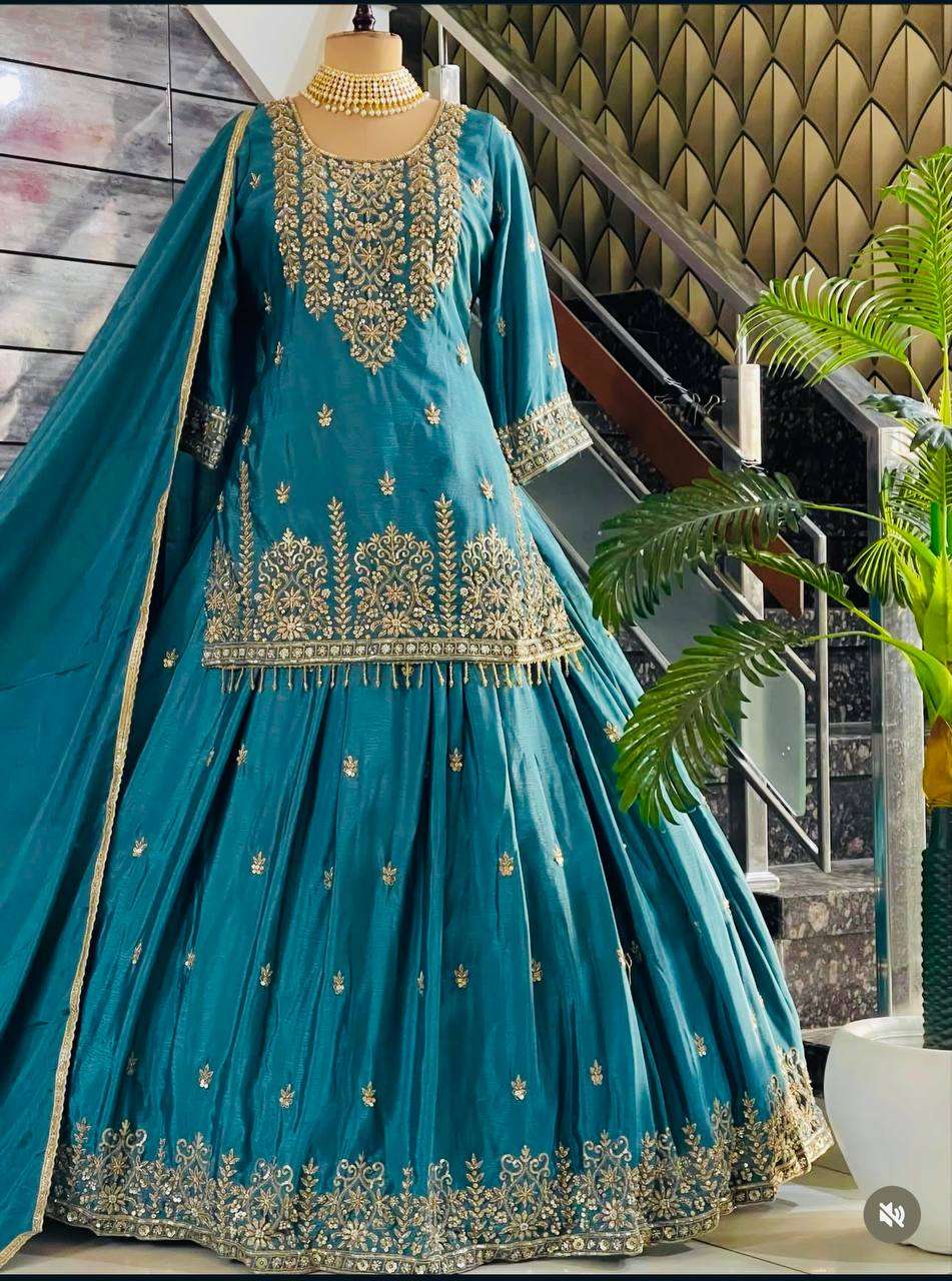 WW 1269 SILK HEAVY EMBROIDERD DESIGNER WEDDING WEAR LEHENGA SUIT