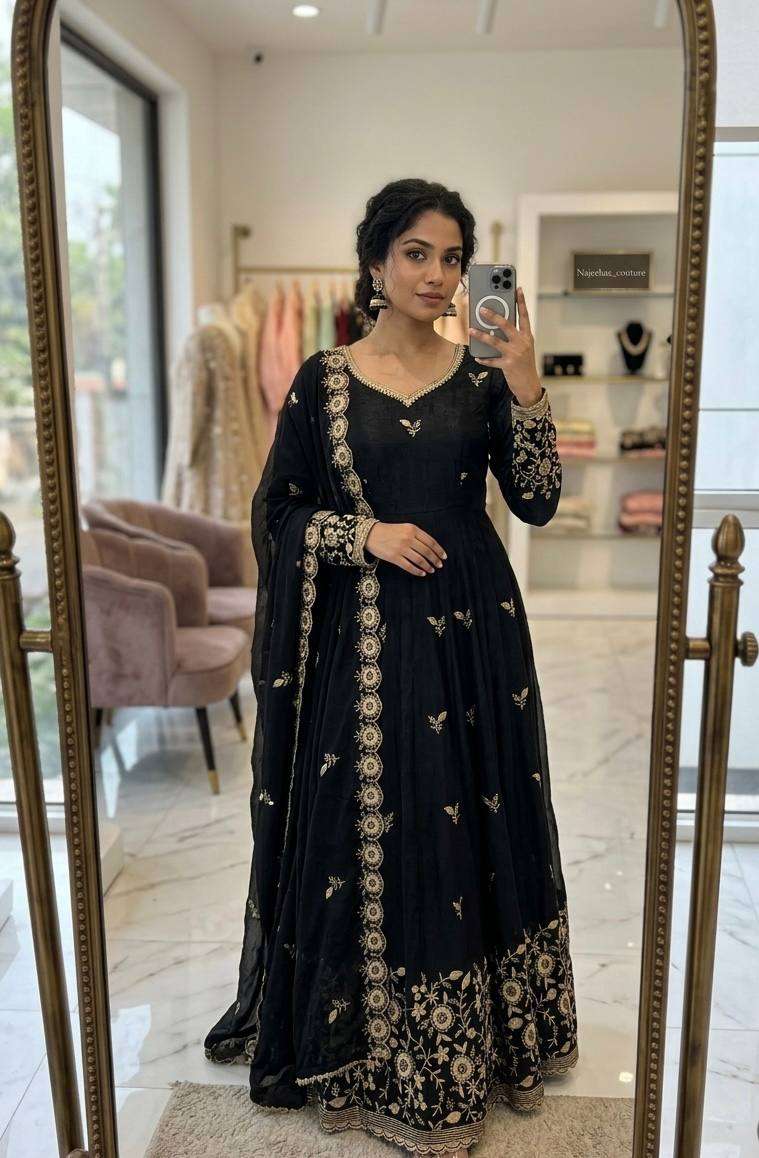 WW 1270 SILK DESIGNER WORK FESTIVE WEAR ANARKALI GOWN STYLE SUIT