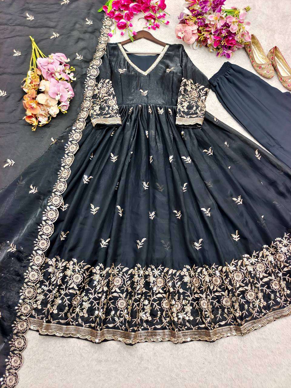 WW 1270 SILK DESIGNER WORK FESTIVE WEAR ANARKALI GOWN STYLE SUIT