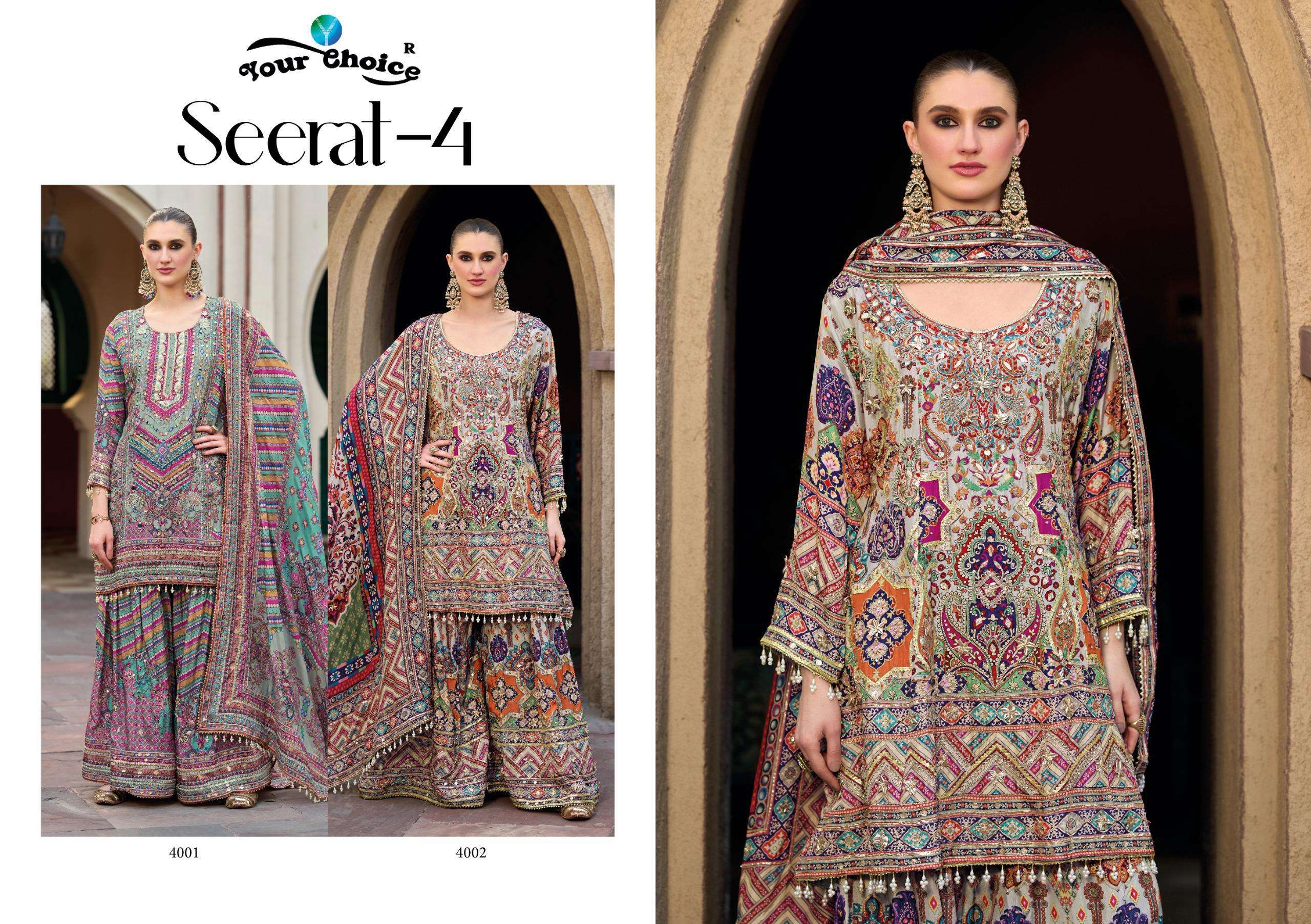 YOUR CHOICE SEERAT VOL 4 CHINON HEAVY EMBROIDERY DESIGNER FESTIVE WEAR SUIT